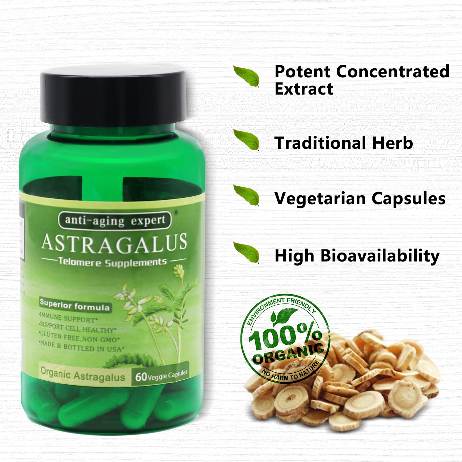 Organic Astragalus Root Extract 650mg with Schisandra & Ligustrum Berries - 80% American Ginseng for Immune Support & Antioxidant Benefits - Promotes Healthy Aging - Made in USA - Perfect for Daily Wellness & Natural Immune Boosting
