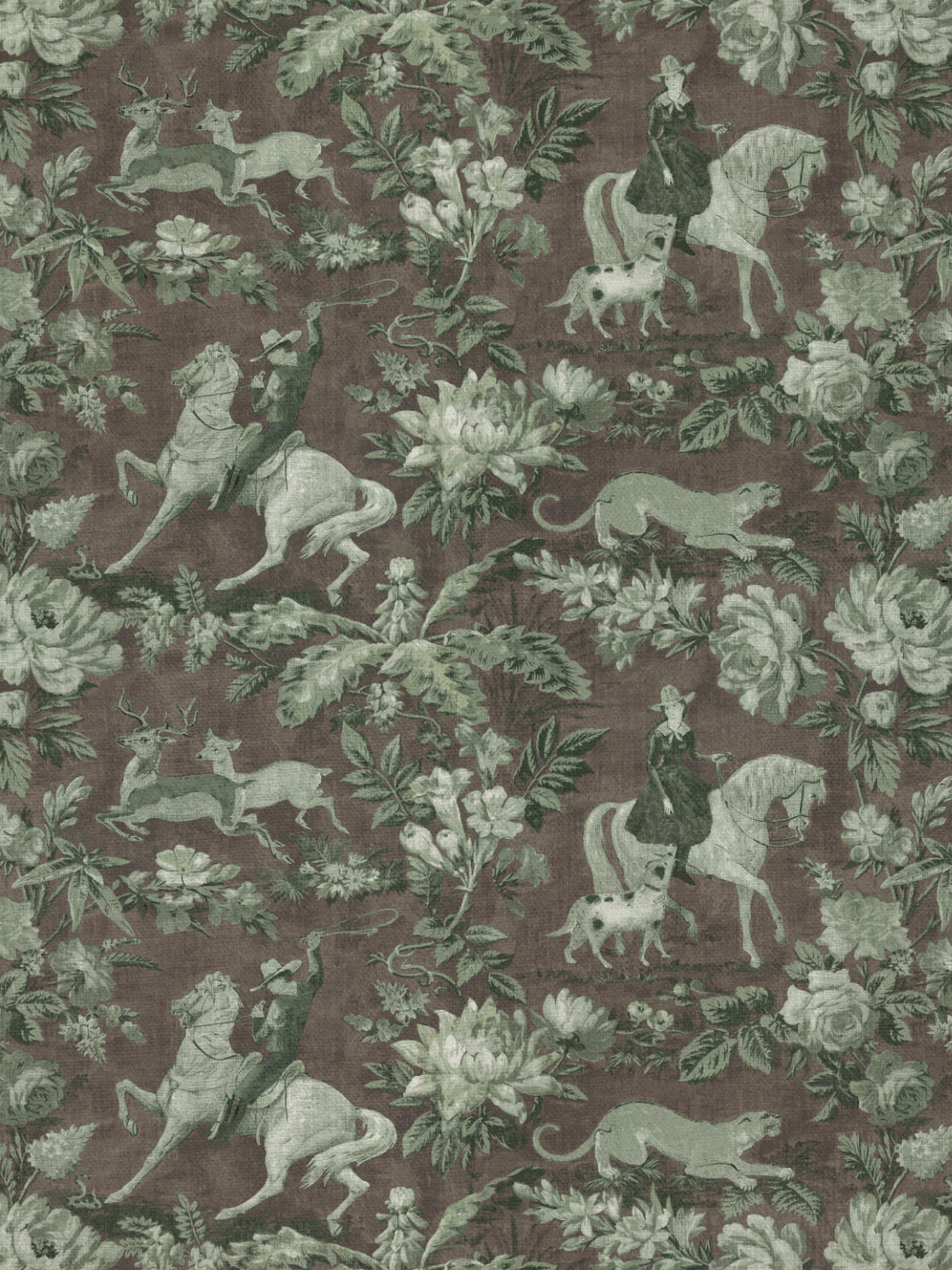 Nathan Turner Moss Brown Cowboy Toile Linen Fabric - Premium Home Decor for Western Style Bedding, Curtains & Upholstery