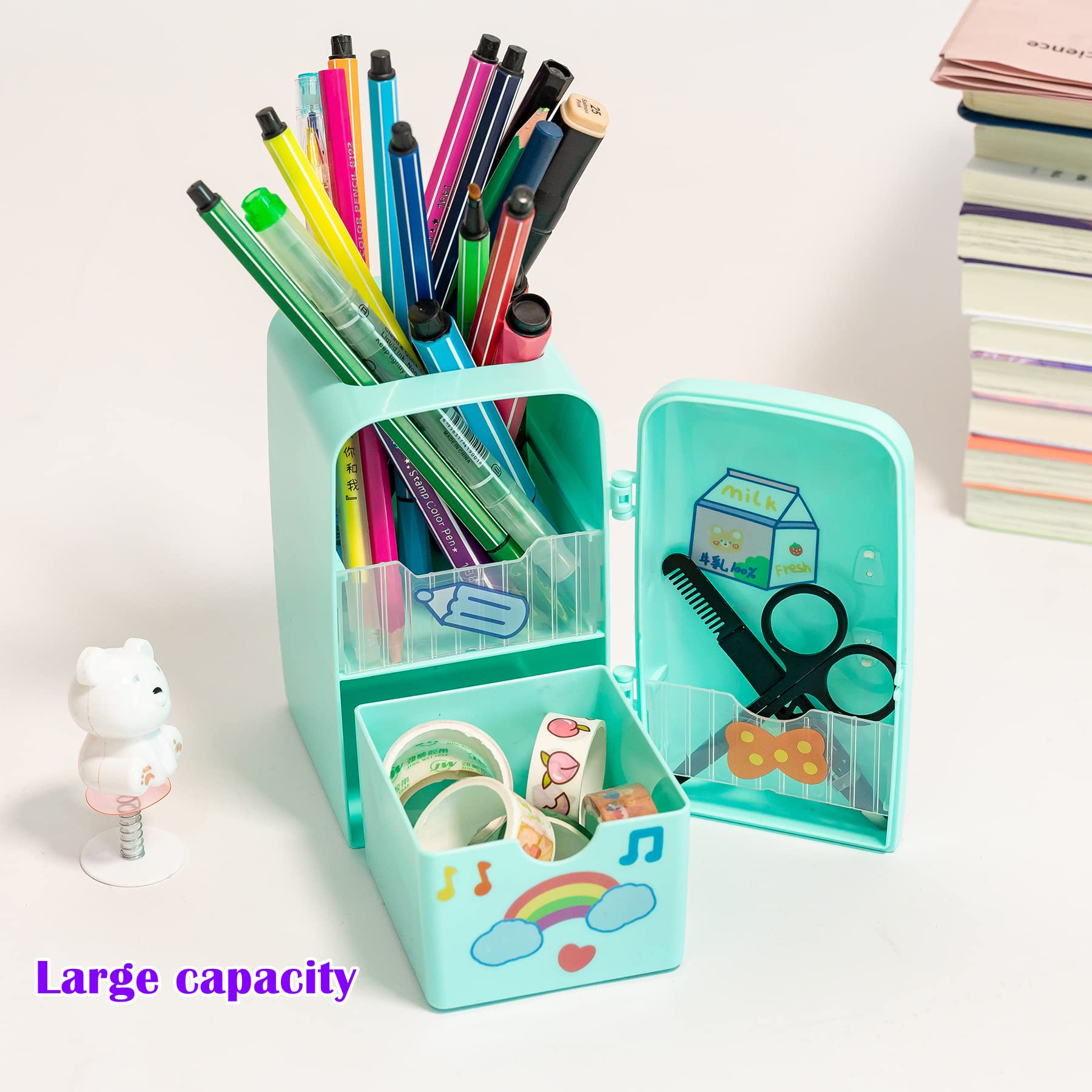 Premium Pen Storage Holder with Drawer - Multifunctional Desk Organizer for Pens, Pencils & Office Supplies | Perfect for School, Home Office & Workspace Organization (Green)