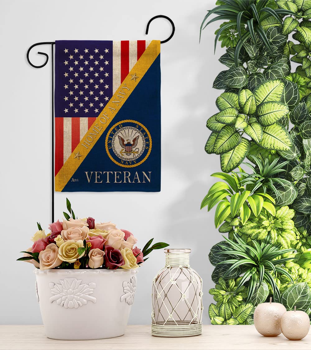 US Navy Burlap Garden Flag Set with Stand - Military Veteran Yard Decor for Patriotic Homes