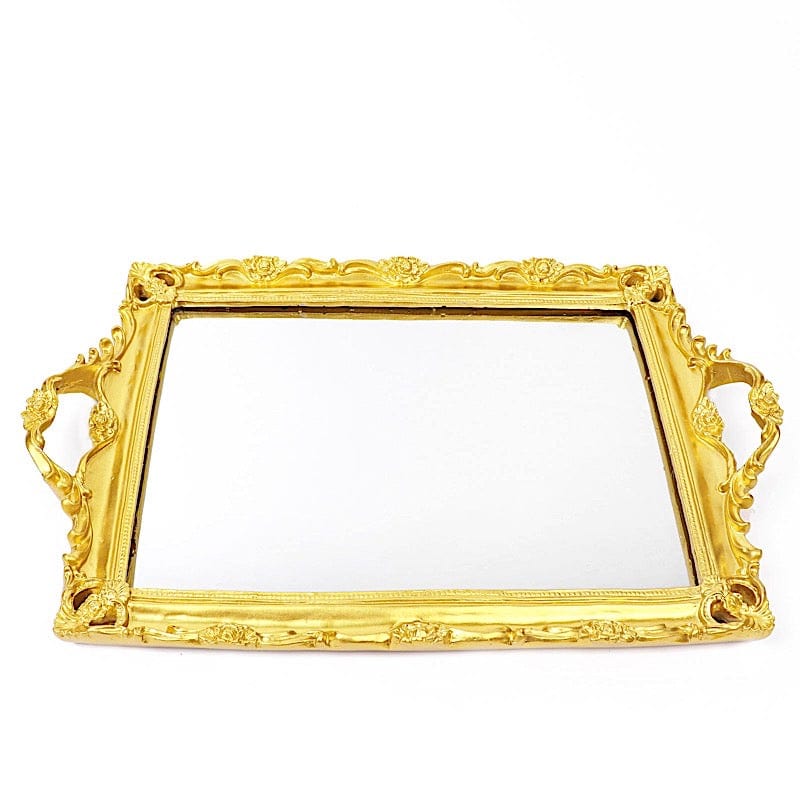 15x10 Inch Metallic Rectangular Mirror Serving Tray with Handles - Elegant Party Decor, Cocktail Serving, Home Decor & Gift Idea for Weddings, Hostess & Housewarming