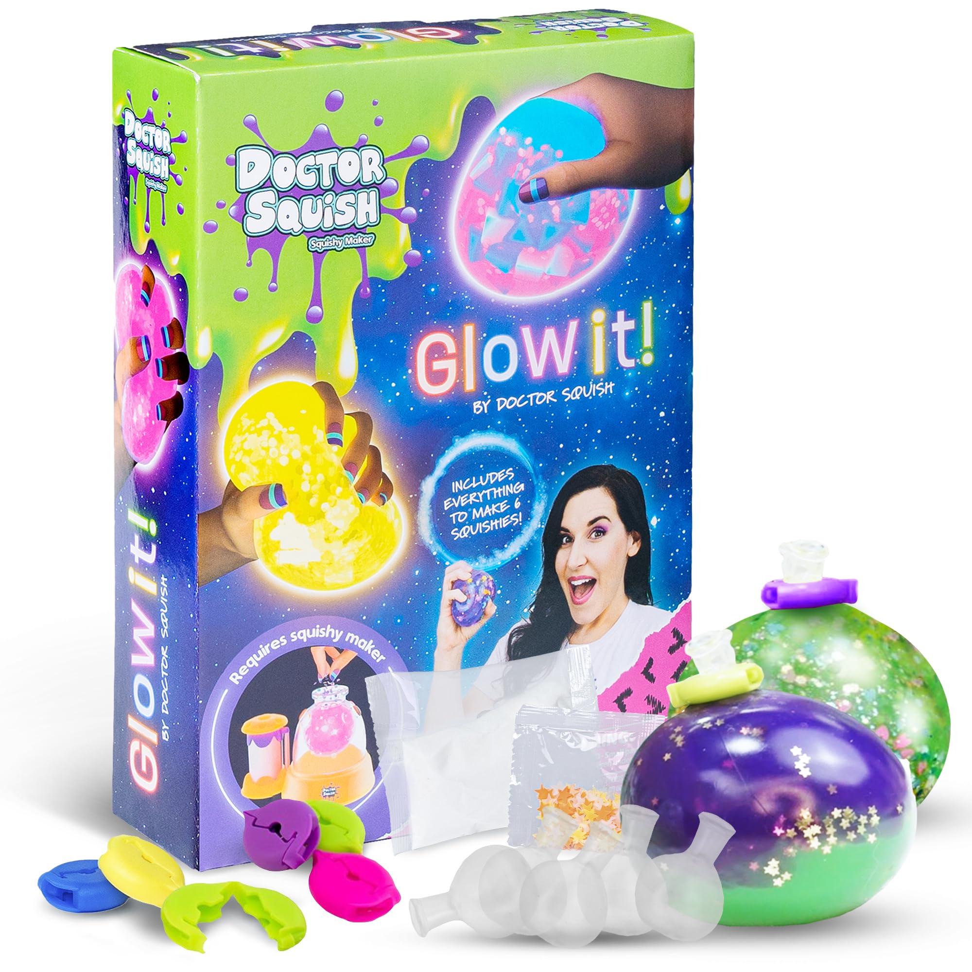 Doctor Squish Glow in The Dark Squishy Pack Refills - DIY Squishy Making Kit with Neon Glow Effects - Create Custom Squishy Toys for Stress Relief, Sensory Play & Nighttime Fun
