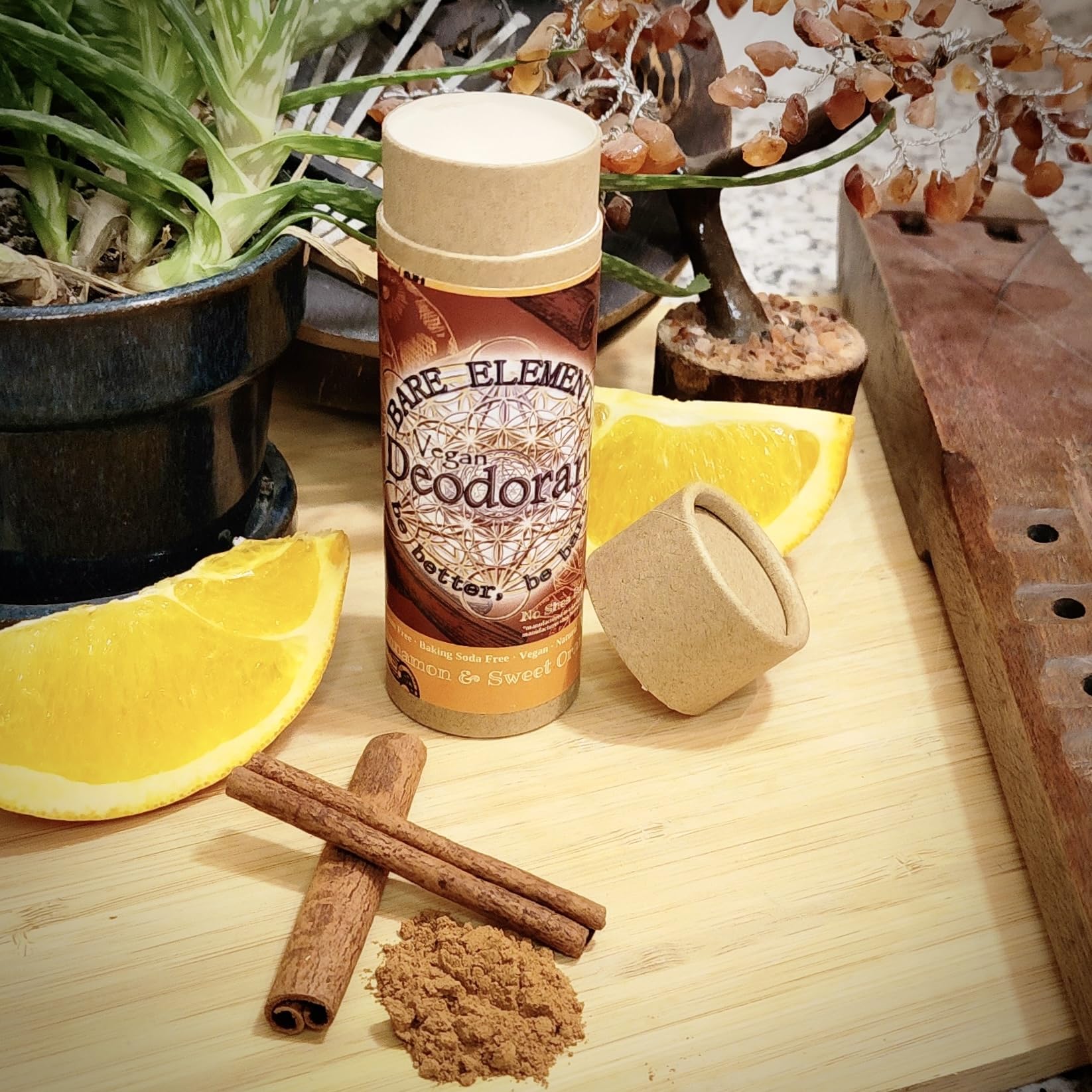 Natural Vegan Deodorant for Women & Men | Baking Soda Free, Aluminum Free, Non Toxic | Eco-Friendly with Compostable Label & Biodegradable Packaging | Cinnamon & Sweet Orange Scent | Ideal for Gym, Travel & Daily Use