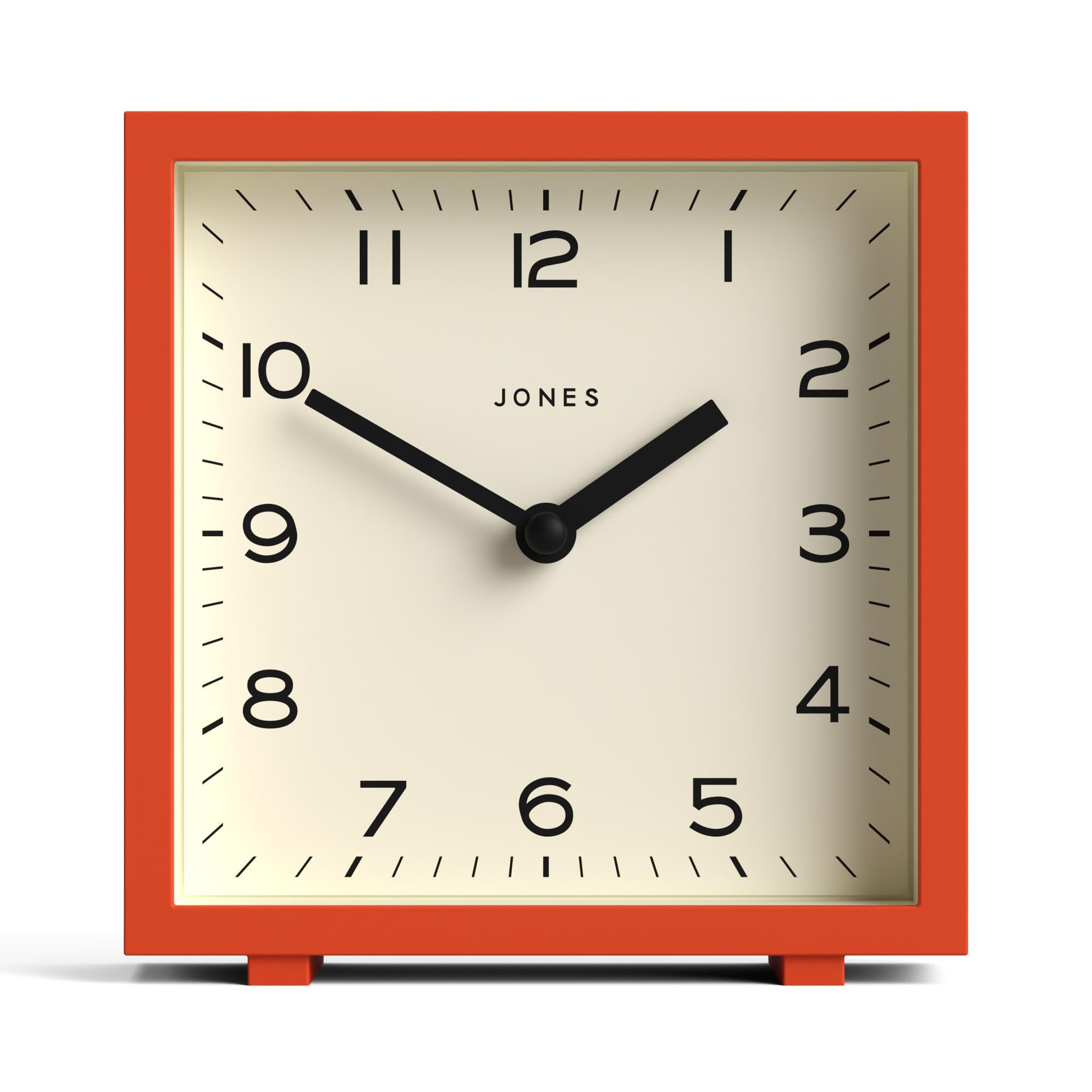 JONES CLOCKS® 'Disco' Desk Clock - Modern Square Orange Alarm Clock with Clear Numbers, Perfect for Office Desk, Bedroom Nightstand, Living Room Shelf & Home Decor