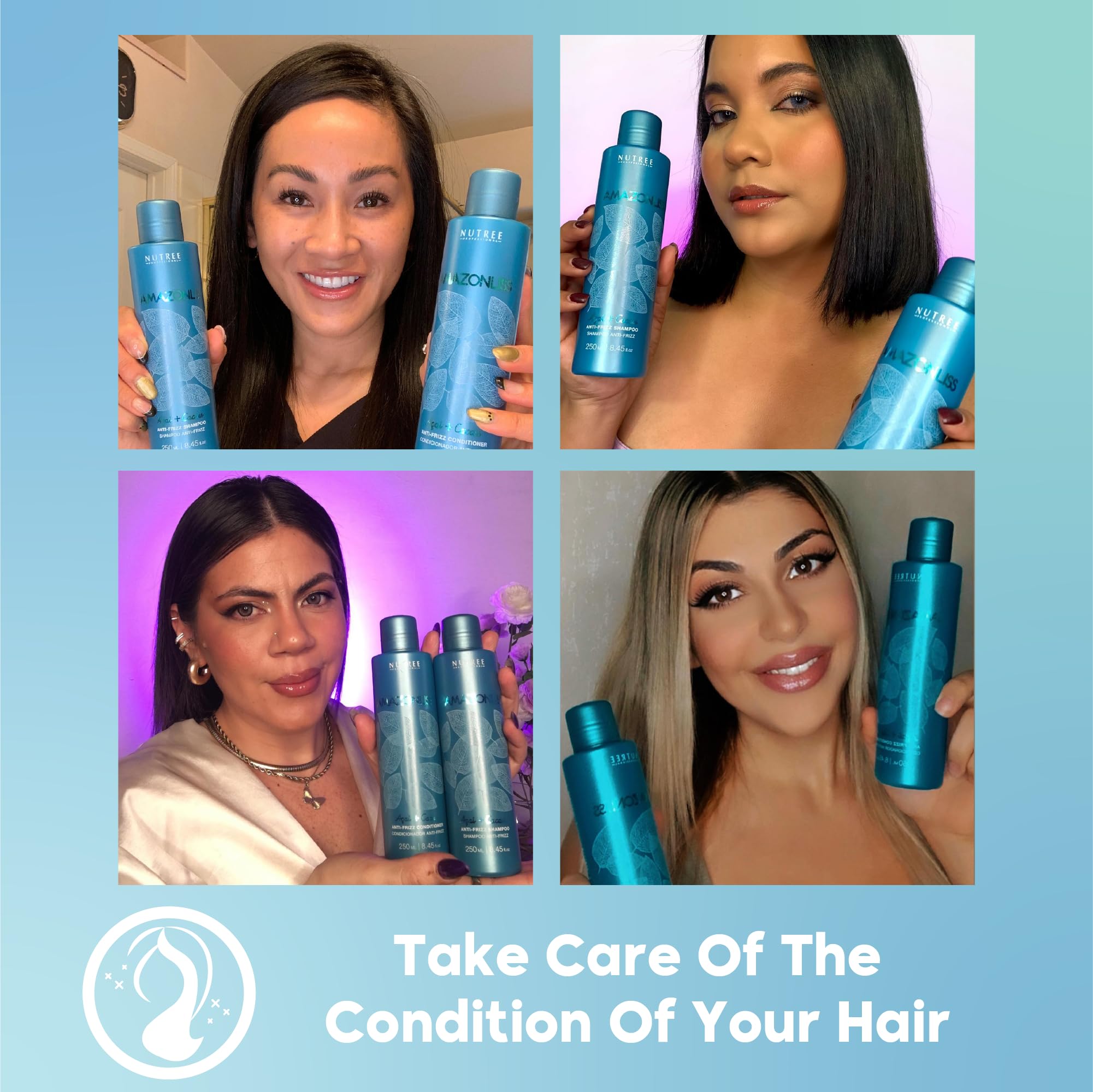 Amazonliss Anti-Frizz Keratin Treatment Set - Smooth, Soft & Shiny Hair Care - Long-Lasting Frizz Control Shampoo & Conditioner (8.45 fl.oz) - Perfect for Damaged Hair & Salon-Quality Results at Home