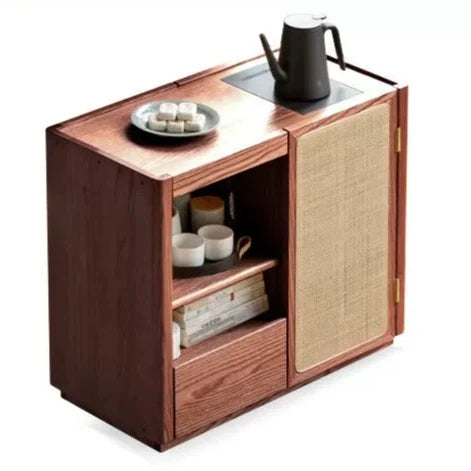 Solid Oak and Ash Wood Tea Maker Mobile Side Cabinet - Portable Side Table for Living Room, Bedroom, or Office