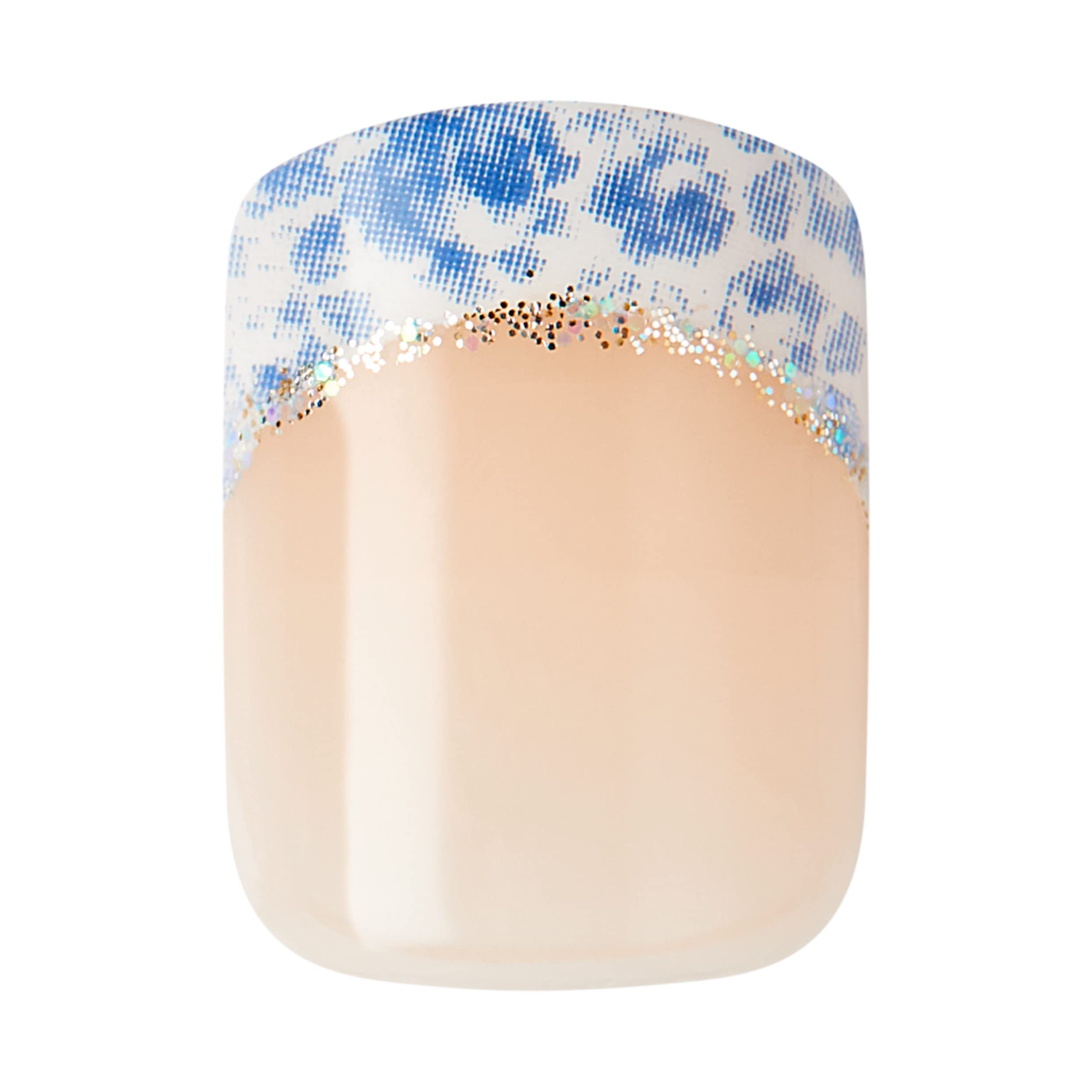 KISS LoveShackFancy x imPRESS Hydrangea Blue Press-On Nails - Short Square Fake Nails with Prep Pad, Nail File & Cuticle Stick | Limited Edition Manicure Set for Parties, Weddings & Special Occasions