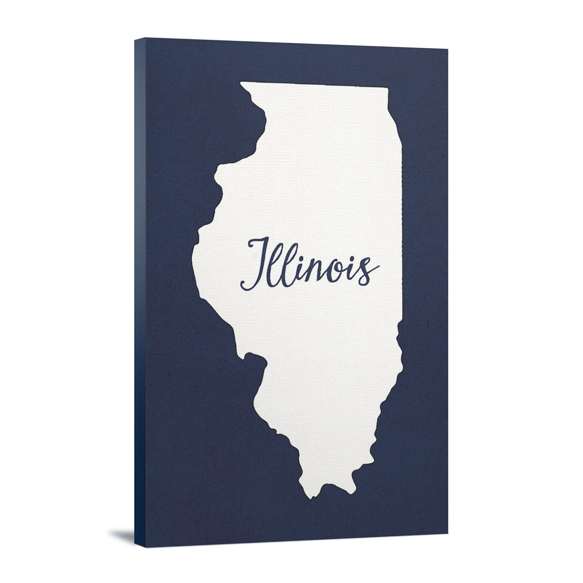 Illinois Home State Wall Art - Navy Blue & White 16x24 Wrapped Canvas Print - Perfect for Living Room, Bedroom & Office Decor