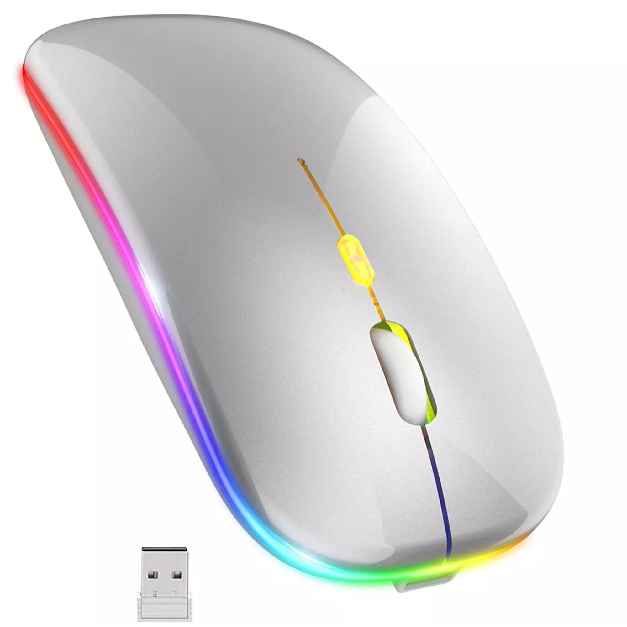 SANNOXY Slim 2.4G Wireless Mouse with Nano Receiver - Ergonomic Silent Click Computer Mouse for Laptop, PC, Mac - Portable Silver Mouse for Office, Home, Travel & Gaming