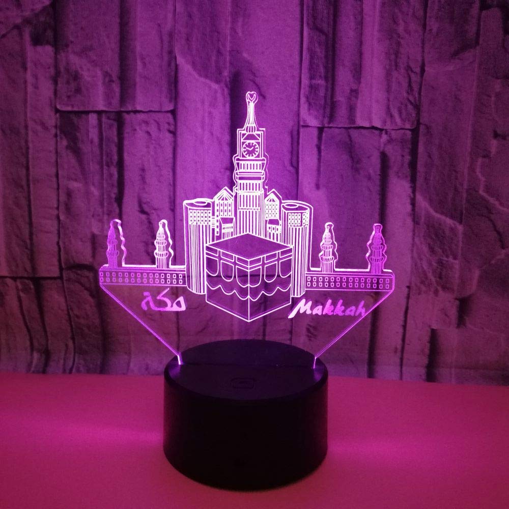 3D Islamic Castle Night Light - USB Powered Touch LED Desk Lamp with 7 Color Changing Modes, Optical Illusion Decor for Kids Room, Bedside, Birthday Gift & Home Decoration