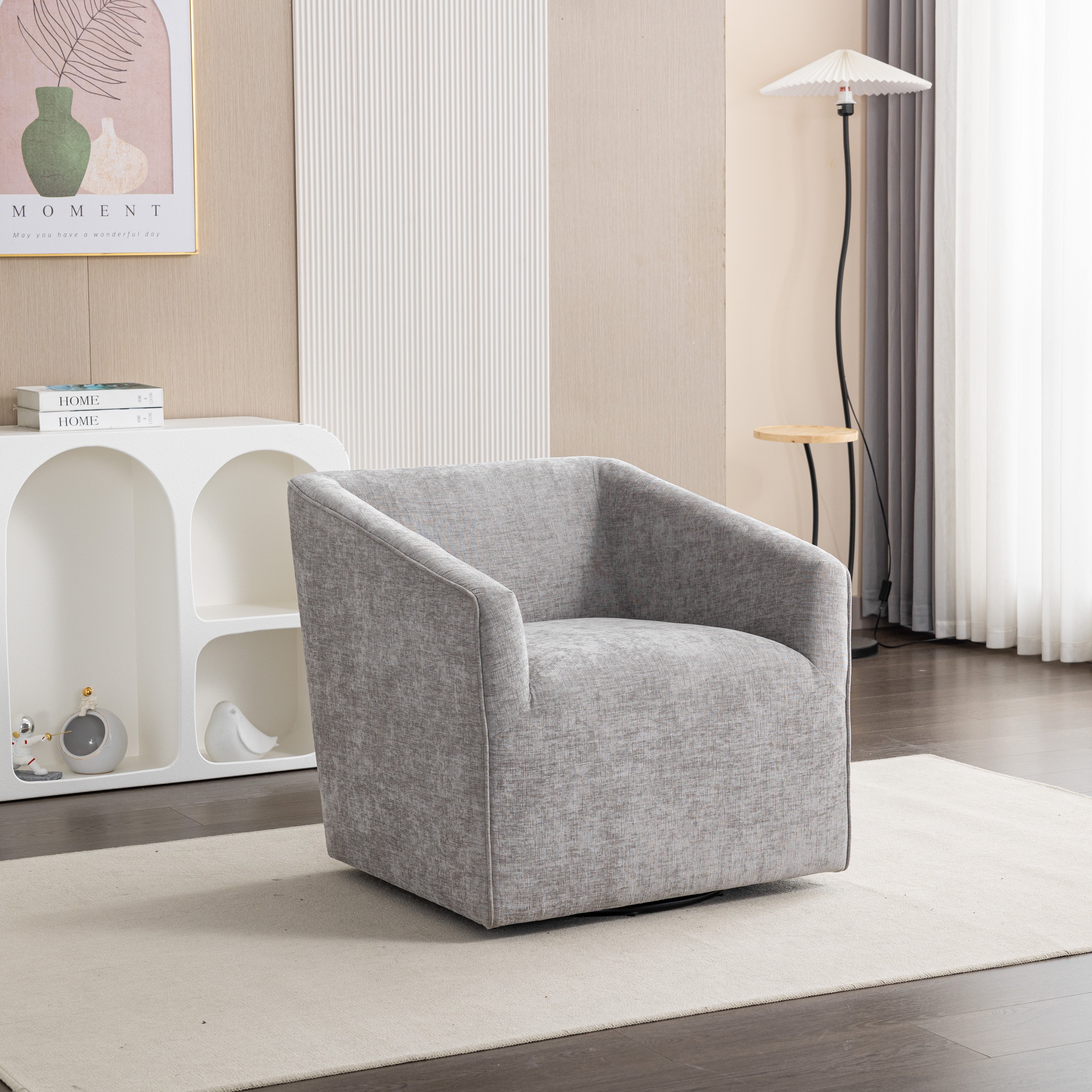 Roundhill Furniture Modern Upholstered Barrel Swivel Armchair - 360° Rotation, Comfortable Lounge Chair for Living Room, Office, or Reading Nook