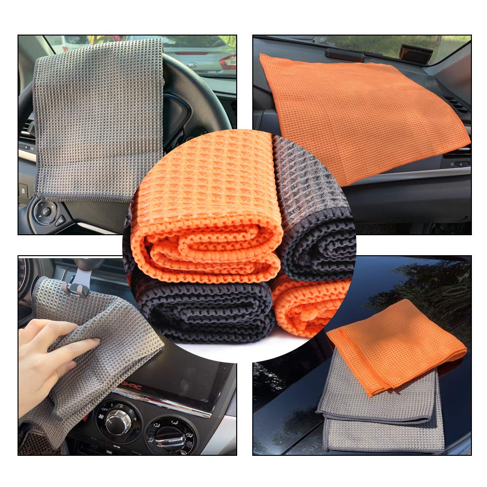 OTUAYAUTO 8-Piece Large Waffle Weave Microfiber Drying Towels Set (14.8×16 Inch) - Super Absorbent Car Detailing Cloth & Kitchen Towels for Auto Cleaning, Dish Drying & Household Use