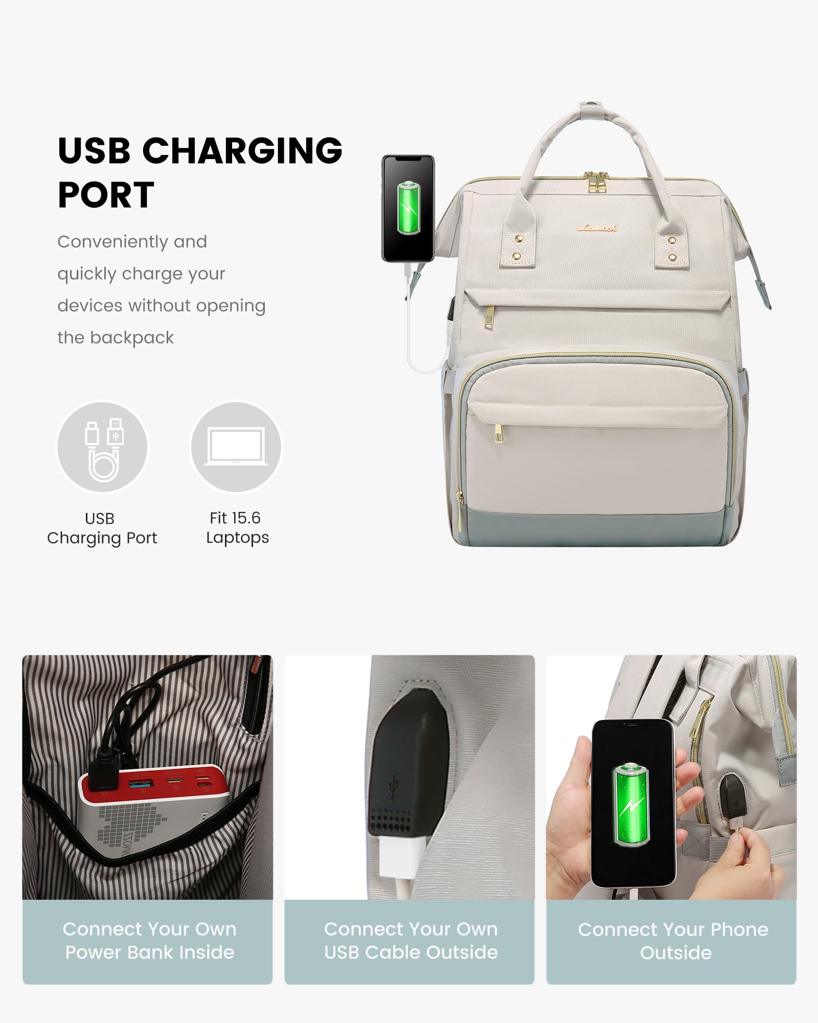 LOVEVOOK Women's Laptop Backpack - Large Capacity 15.6 Inch Travel Backpack with USB Charging Port - Airline Approved Work Bag for College, Nurse, Teacher - Perfect for Business Trips, Commuting & Daily Use