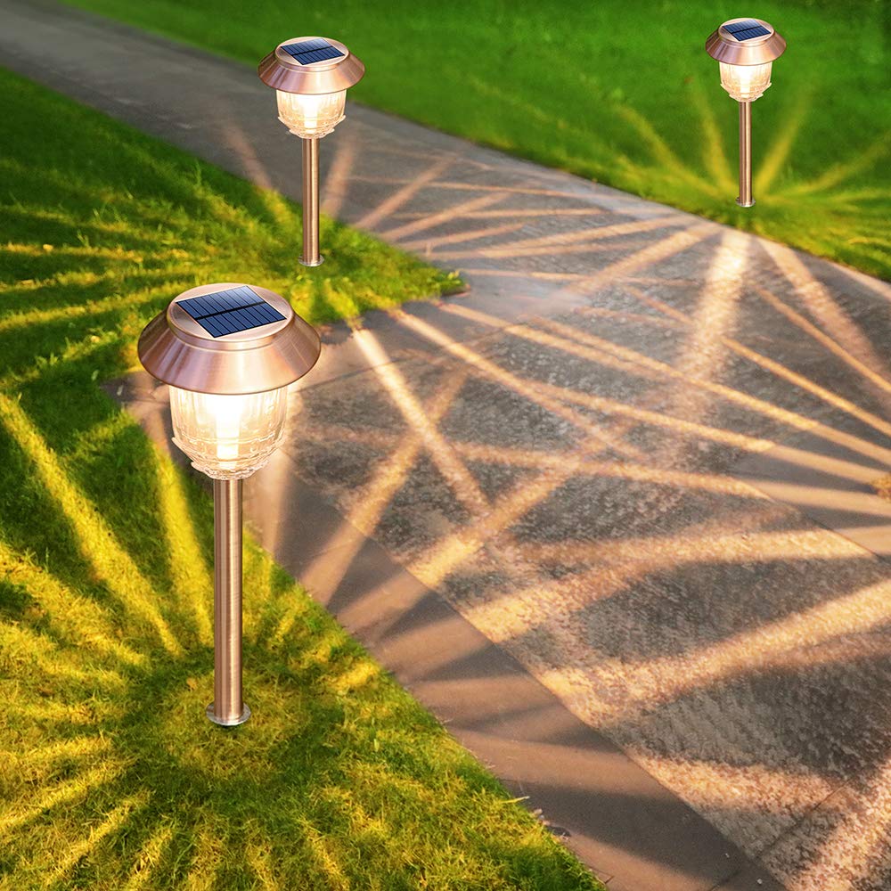 DenicMic Solar Garden Lights Outdoor - 2 Pack Waterproof Stainless Steel Pathway Lighting for Yard, Patio, Lawn, Walkway (12-40 Lumens) | Super Bright Solar Powered Landscape Lights for Garden Decor & Nighttime Safety