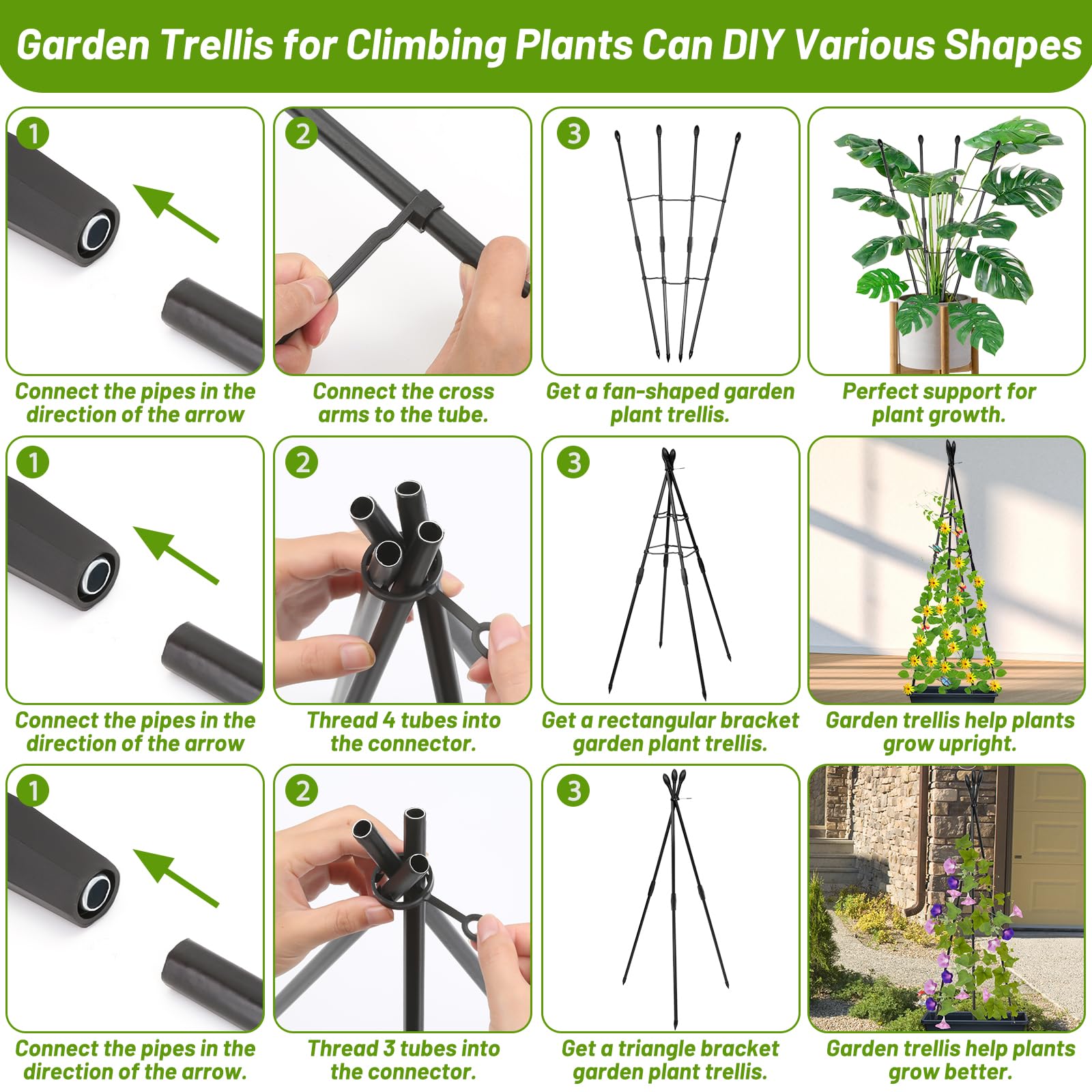 2 Pack 31.49 Inch Garden Trellis for Climbing Plants - Indoor & Outdoor Plant Support with Twist Ties & Butterfly Stakes - Perfect for Potted Vines, Roses, Tomatoes & Home Garden Decor