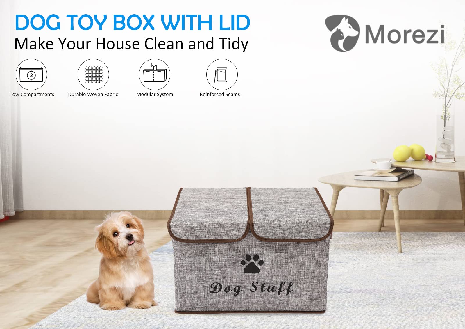Durable Dog Toy Storage Box with Lid - Pet Organizer Basket for Dog Toys, Perfect for Living Room, Playroom & Closet - Light Gray Home Organization Solution for Pet Lovers