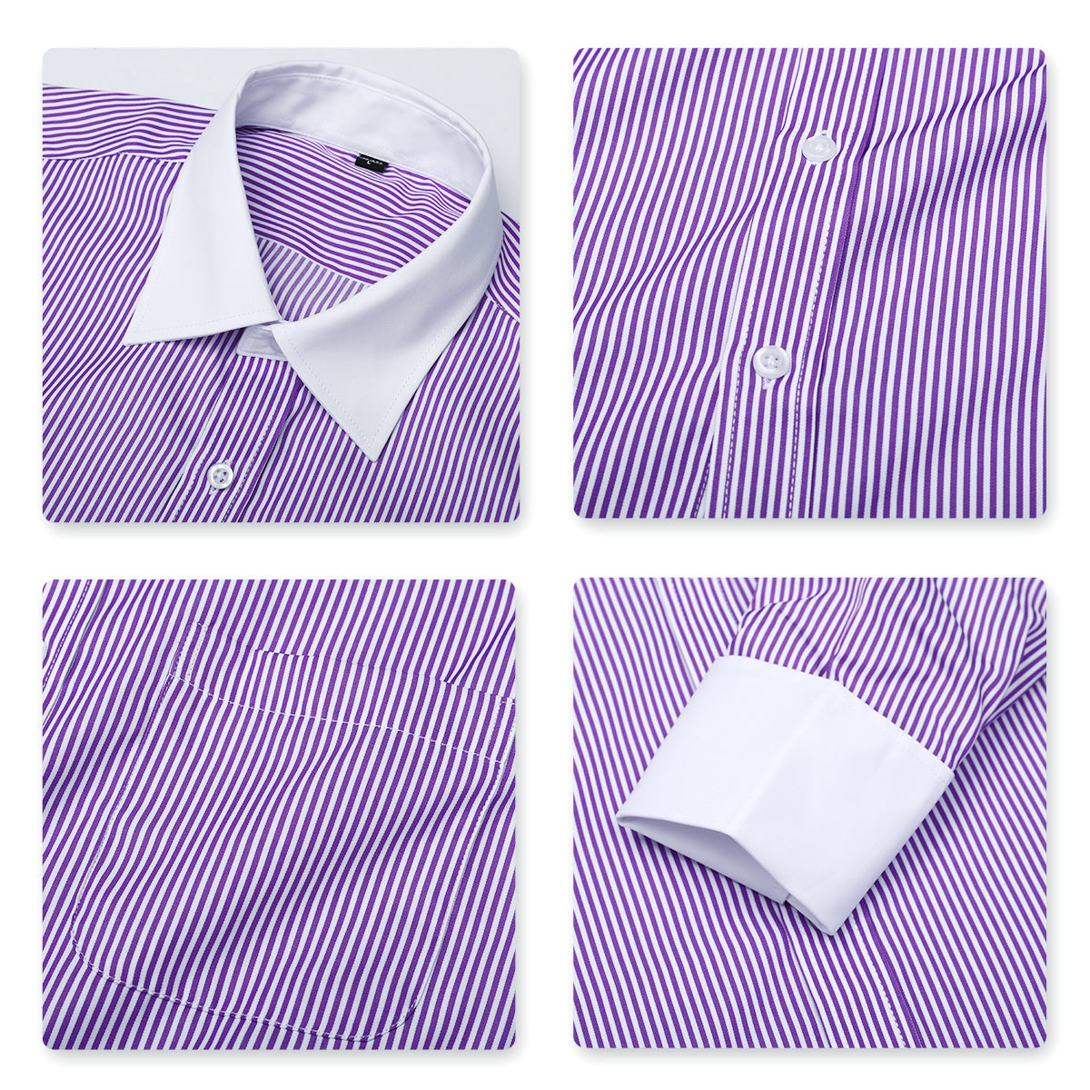 Slim Fit Men's Dress Shirt - Button Down Striped Checked Casual Shirt in Purple | Perfect for Office, Business Meetings & Formal Events