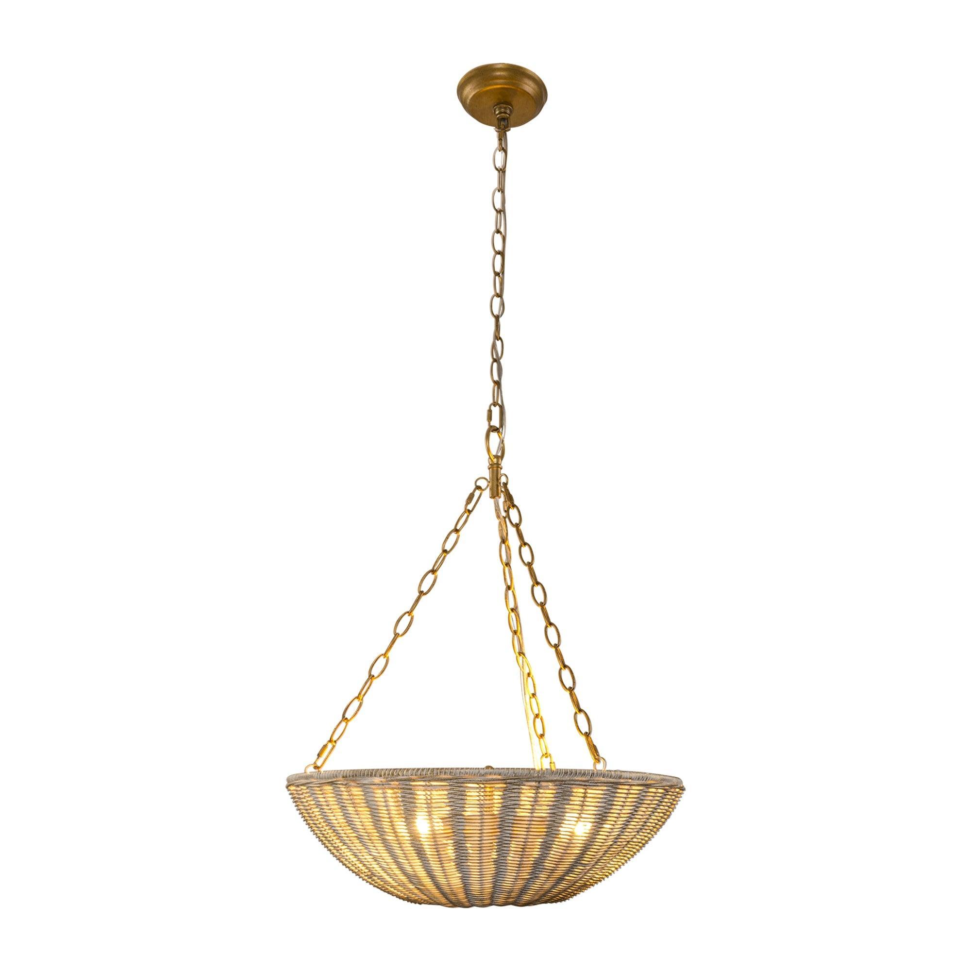 Farmhouse 3-Light Rattan Pendant Lighting - Bowl Shaped Ceiling Light Fixture for Kitchen Island, Dining Room, or Bedroom Decor