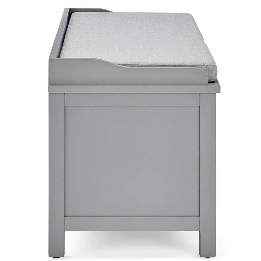 Coventry 45-inch Wooden Storage Bench with Cushion & Decorative Side Panels - Gray Accent Table for Entryway, Mudroom & Laundry Room - Adjustable Removable Shelves - Perfect for Home Organization & Cozy Seating