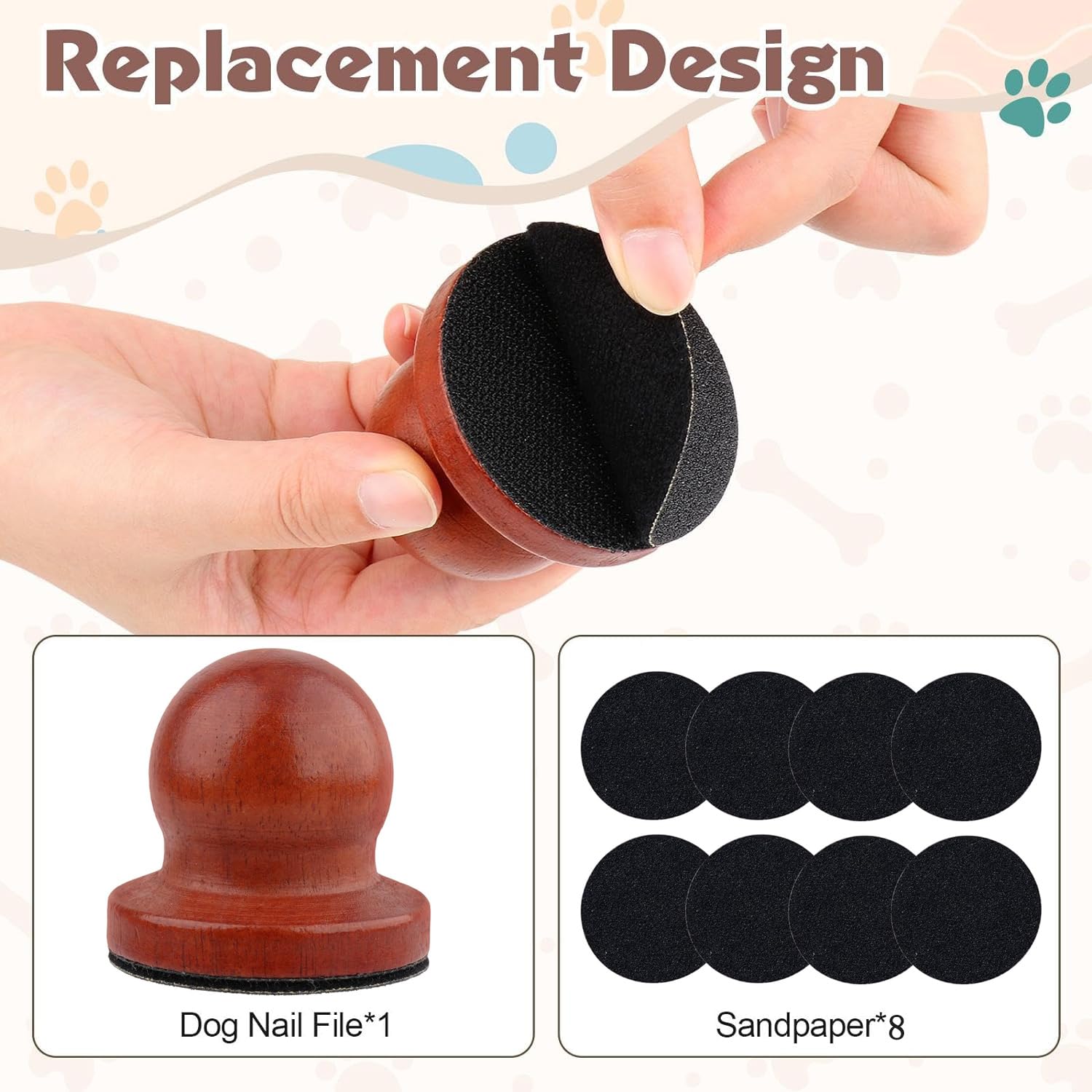 BEANPRECOY Dog Nail File with 8 Replaceable Sandpapers - Wooden Nail Scratch Board & Grinder for Dogs & Cats - Gentle Pet Nail Trimmer for Smooth Polishing - Perfect for Home Grooming & Pet Nail Care