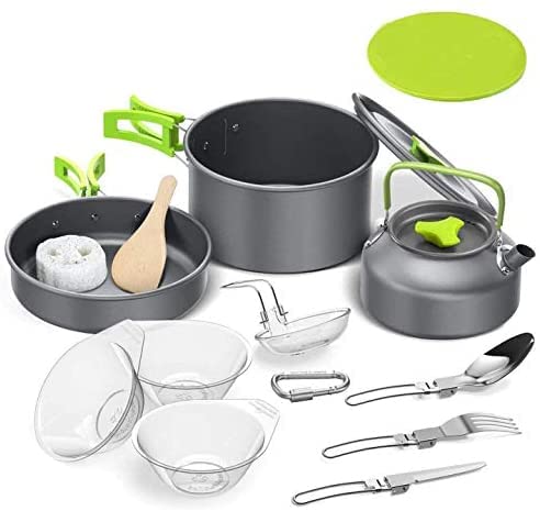 Suturun Lightweight Non-Stick Camping Cookware Set - Portable Mess Kit with Pots & Pans for Backpacking, Hiking, Picnics | Perfect for Outdoor Cooking, Camping Trips & RV Adventures