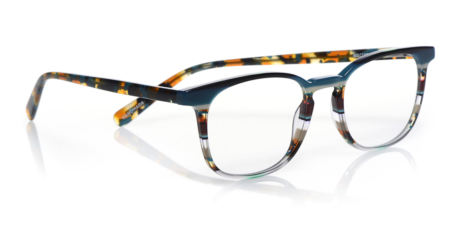 Boardroom Color 59 Teal Multi Stripe Front & Teal Tortoise Temples Eyeglasses - Stylish Reading Glasses for Office, Business Meetings & Professional Settings