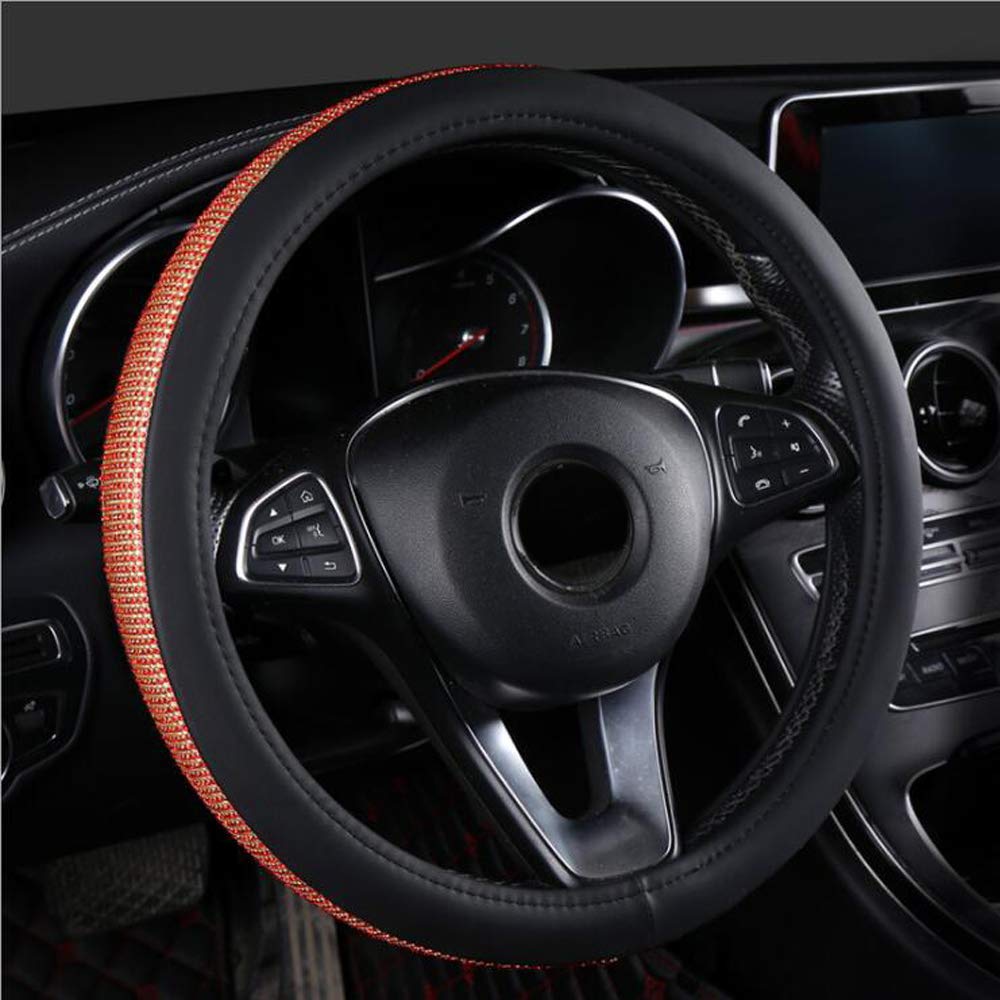 i-Will 2020 Genuine Diamonds Car Steering Wheel Cover - 15 Inch Universal Fit for All Seasons | Luxury Automotive Interior Accessories | Perfect for Daily Commute, Road Trips & Gift Giving (Red)