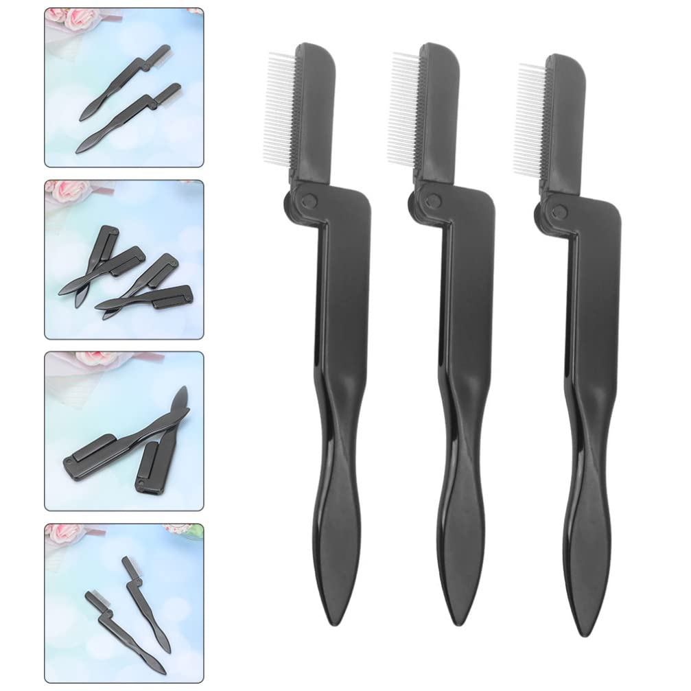 Beavorty 3-Piece Stainless Steel Eyelash & Eyebrow Comb Set - Foldable Brow Grooming Brush, Makeup Brush for Perfect Brows & Lashes - Ideal for Eyebrow Trimming, Shaping & Daily Makeup Routine