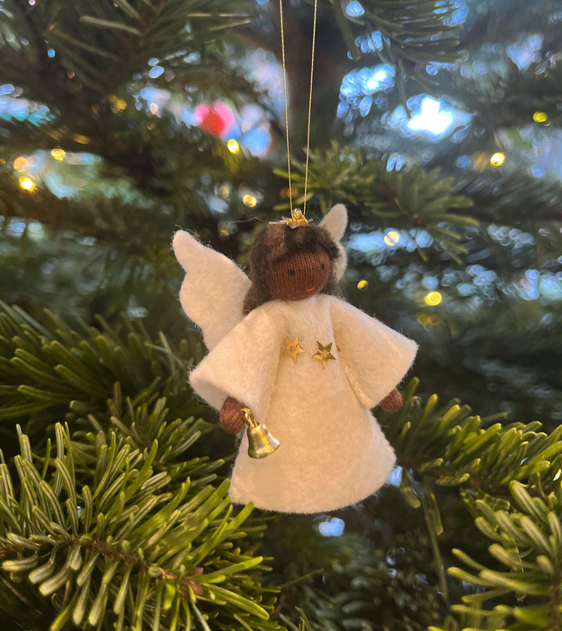 2023 Premium Black Hanging Angel Waldorf Doll - Handmade Natural Fiber Waldorf Toy for Nursery Decor, Baby Shower Gift & Waldorf Education (12-inch) | Perfect for Christmas Tree Ornaments, Room Decor & Montessori Play