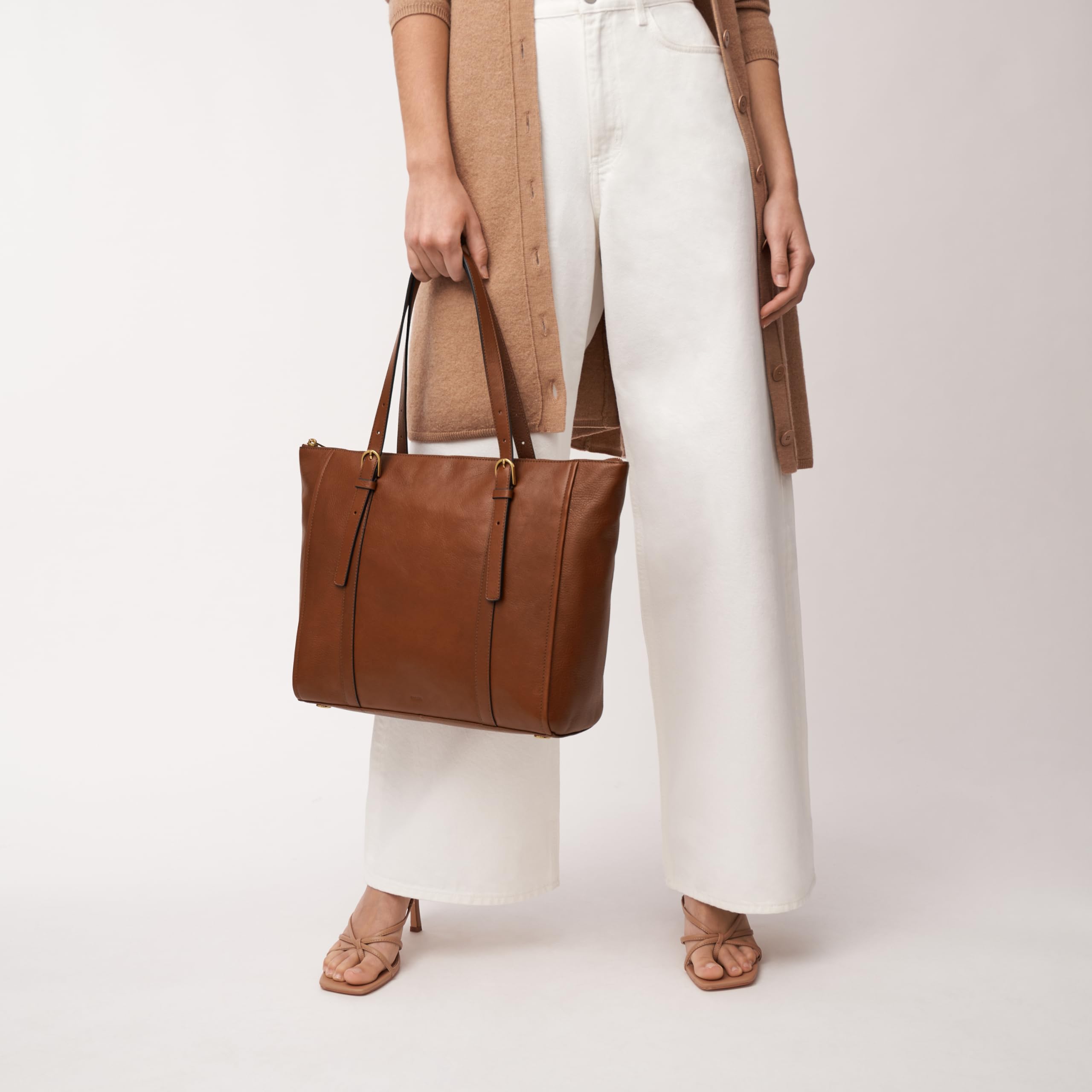 Fossil Carlie Tote Bag for Women - Genuine Leather Handbag with Top Zip Closure, Spacious Interior & Shoulder Strap - Perfect for Work, Travel & Everyday Use