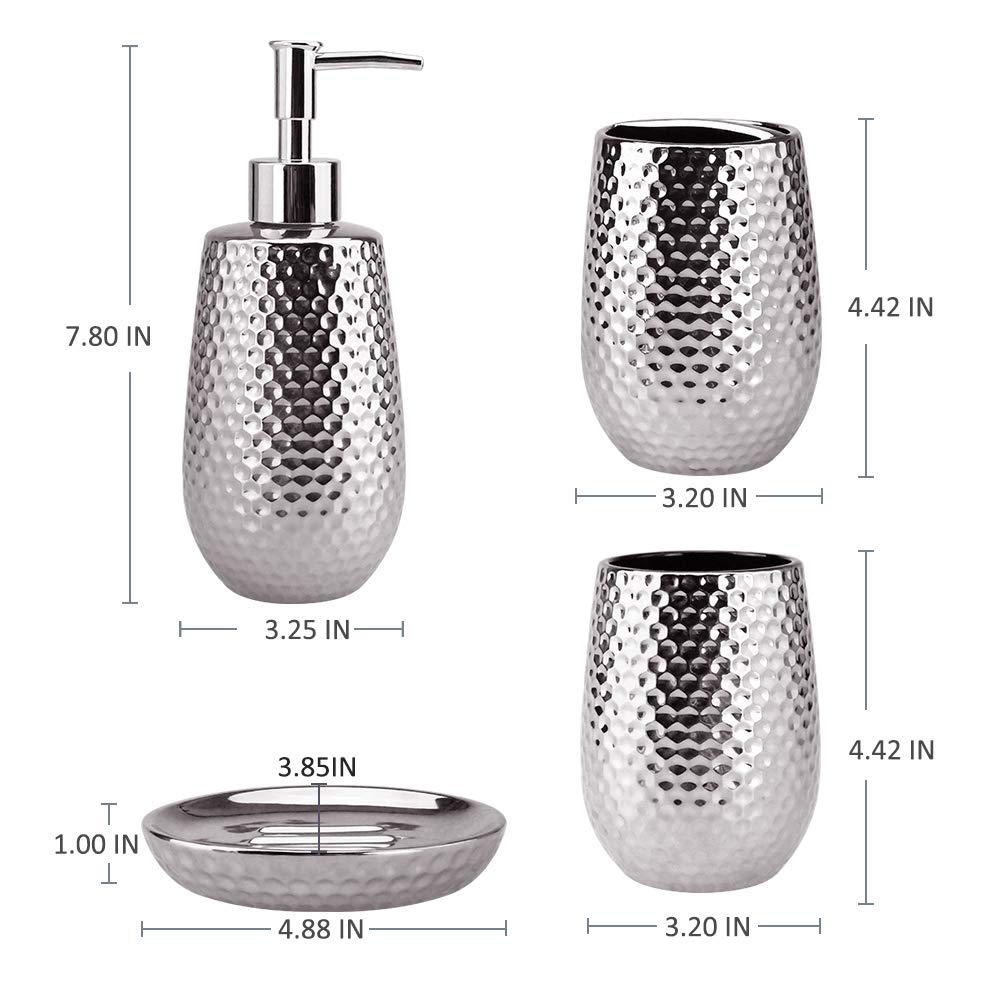 Premium Silver Moroccan Trellis Bathroom Accessories Set - Includes Soap Dispenser, Toothbrush Holder, Tumbler & Soap Dish | Elegant Bath Decor for Modern Homes, Wedding Gifts & Spa Retreats