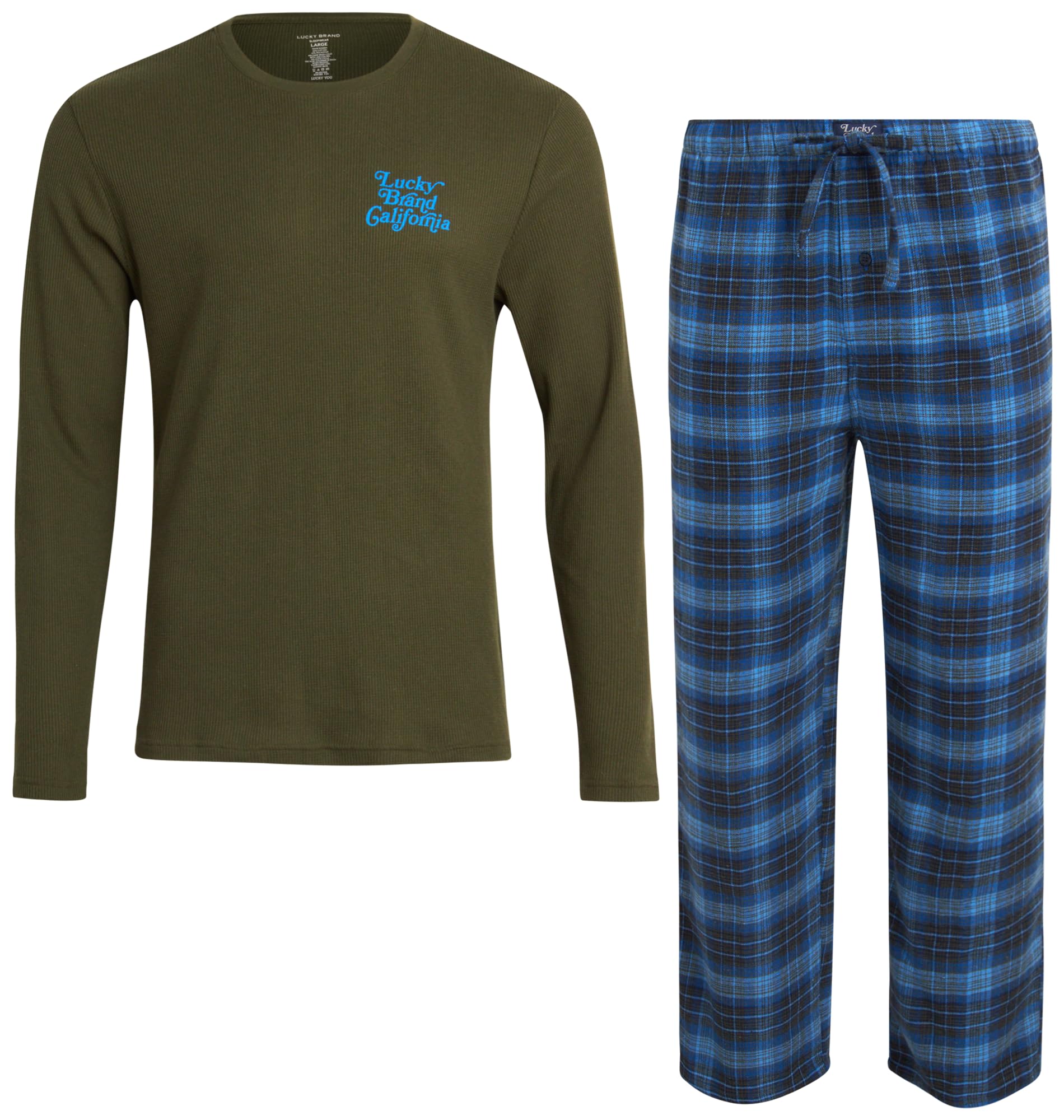 Lucky Brand Men's Waffle Knit Pajama Set - Soft Flannel Fleece Lounge Pants for Sleep & Relaxation | Cozy Winter Nightwear, Home Loungewear, Gift for Him