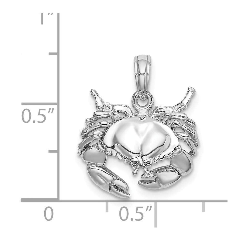 14K White Gold Crab Pendant with White Stones - High Polish 2D Design | Perfect for Beach Lovers, Summer Jewelry & Unique Gifts