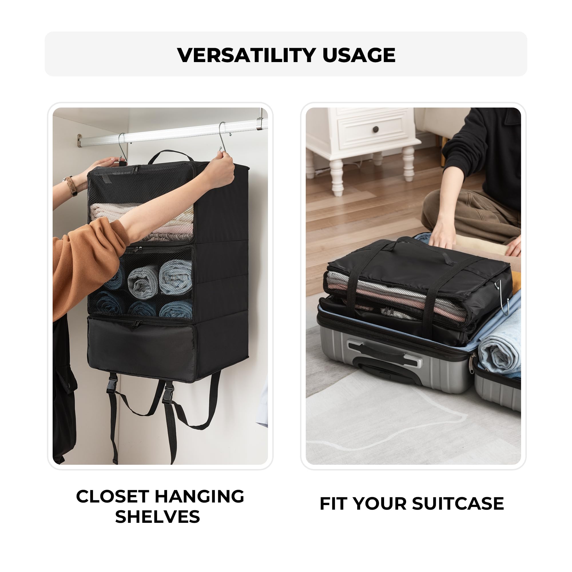 GRANNY SAYS Extra Large Hanging Luggage Organizer - 3-Shelf Foldable Travel Packing Cubes with 2 Hooks & Clear Window - Perfect for Carry-On Suitcase Organization | Ideal for Business Trips, Family Vacations & Weekend Getaways
