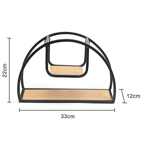 Black Iron Floating Wall Shelves Set - Wood & Metal Decorative Display Rack for Home, Office, Kitchen & Studio (1 Pack) - Perfect for Organizing Books, Plants & Decor in Living Rooms, Bedrooms & Workspaces