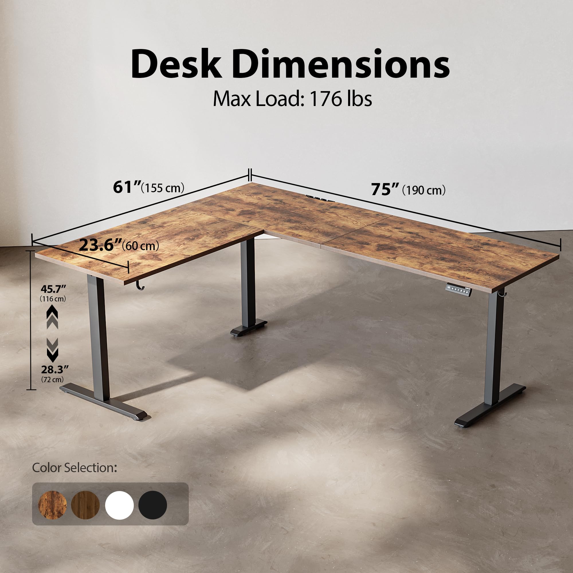 Agilestic Electric L-Shaped Standing Desk - Adjustable Height Corner Computer Desk (75x61 Inch) for Home & Office, Rustic Brown - Perfect for Ergonomic Workspace & Small Office Setup