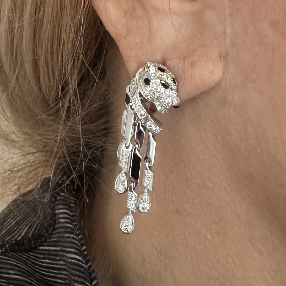 Authentic Cartier Panthere Panther 18k White Gold Diamond Black Onyx Earrings for Women | Luxury Jewelry Gift for Anniversary, Birthday & Special Occasions