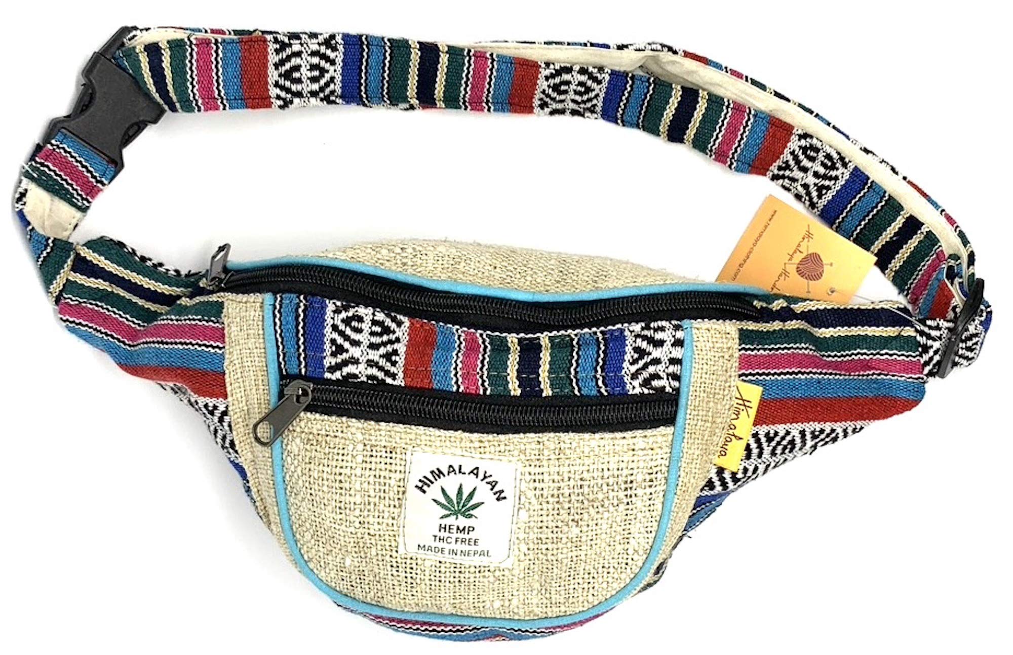 100% Himalayan Hemp Multi-Purpose Waist Pack Bag - Adjustable Strap Festival Belt Bag, Hip Bag, Bum Bag, Travel Bag, Holster Bag - Perfect for Music Festivals, Hiking, Travel & Everyday Use