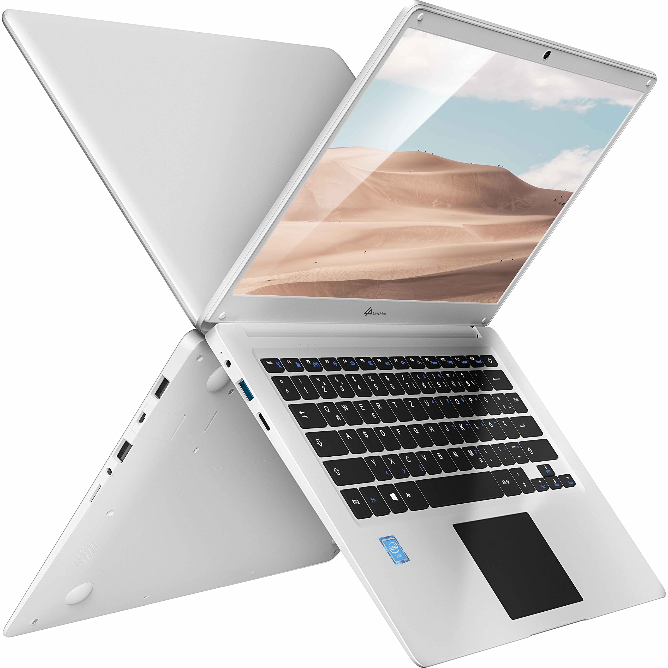 LincPlus 14 Inch Full HD Laptop - 4GB RAM, 128GB SSD, QWERTZ Keyboard - Lightweight Notebook for Home, Office & School - Windows 10 S | Portable Computer for Remote Work, Online Classes & Business Travel