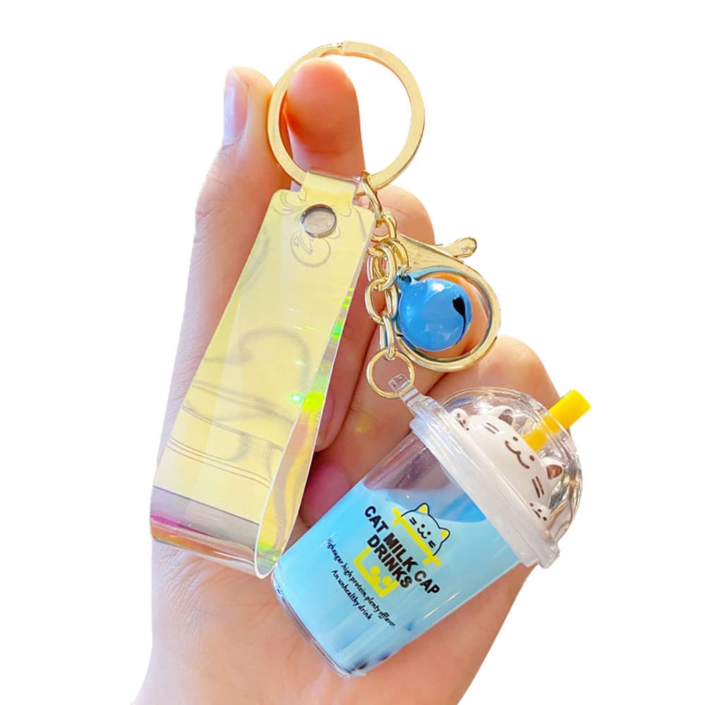 HSYHERE Cute Fortune Cat Keychain - Lucky Kitty Bubble Tea Cup Key Ring for Girls & Women - Perfect Gift for Relaxation, Good Luck & Tea Lovers (Great for Backpacks, Purses & Keychains)