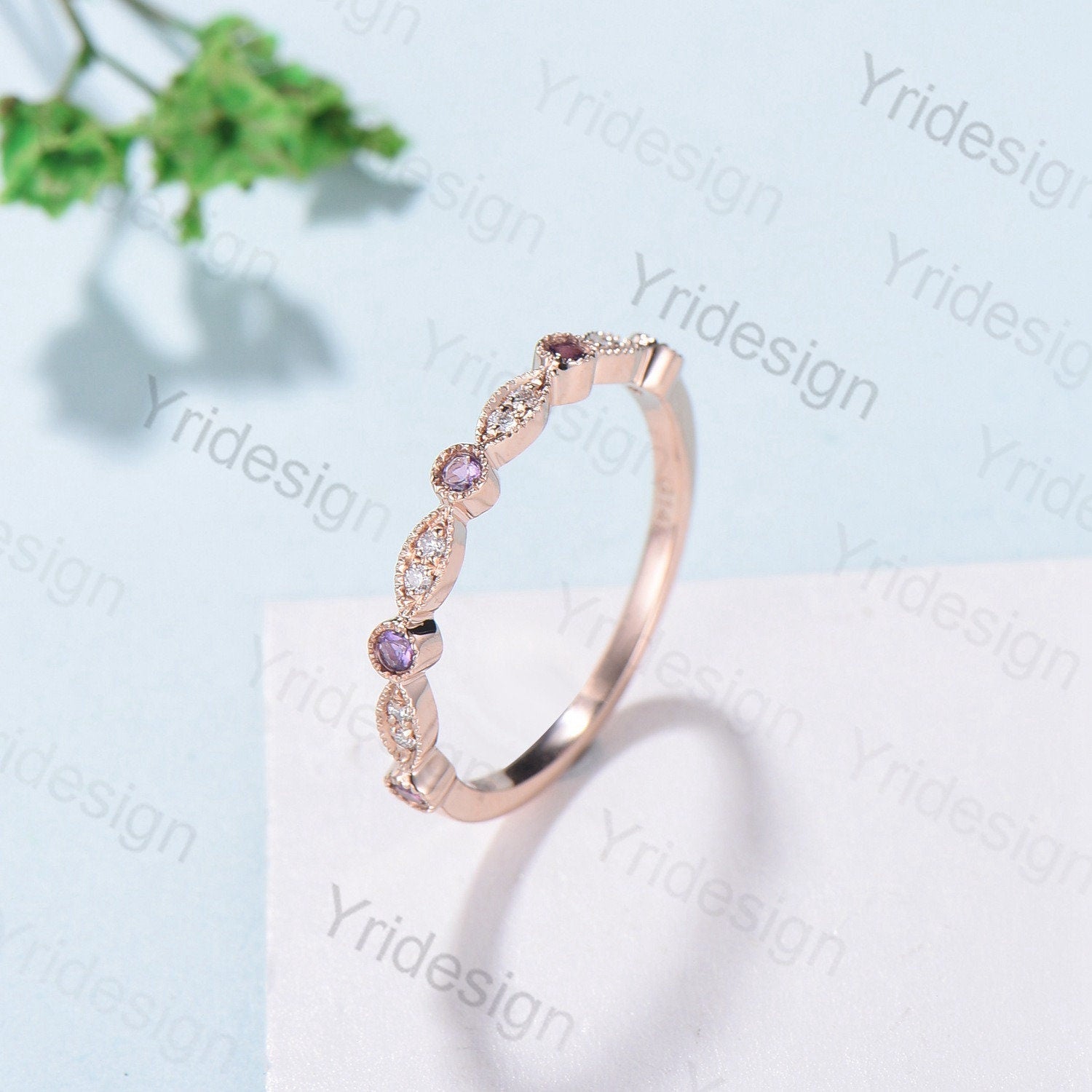 Vintage Cushion Cut Amethyst Wedding Ring Set in 14K Rose Gold - Art Deco Halo Diamond Bridal Set for Women | Engagement, Anniversary & Special Occasion Jewelry Gift