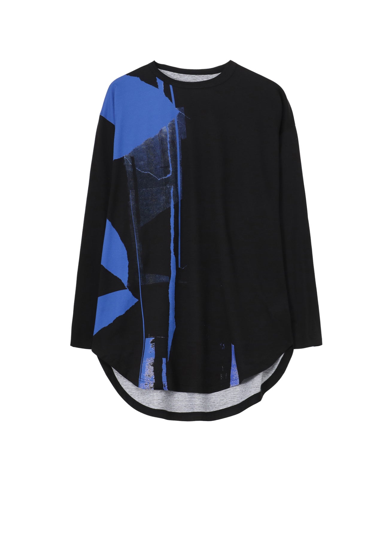 Soft Cotton Jersey Torn Hem Round Neck Jumbo T-Shirt with Long Sleeves - Trendy Oversized Tee for Casual Wear, Street Style & Layering