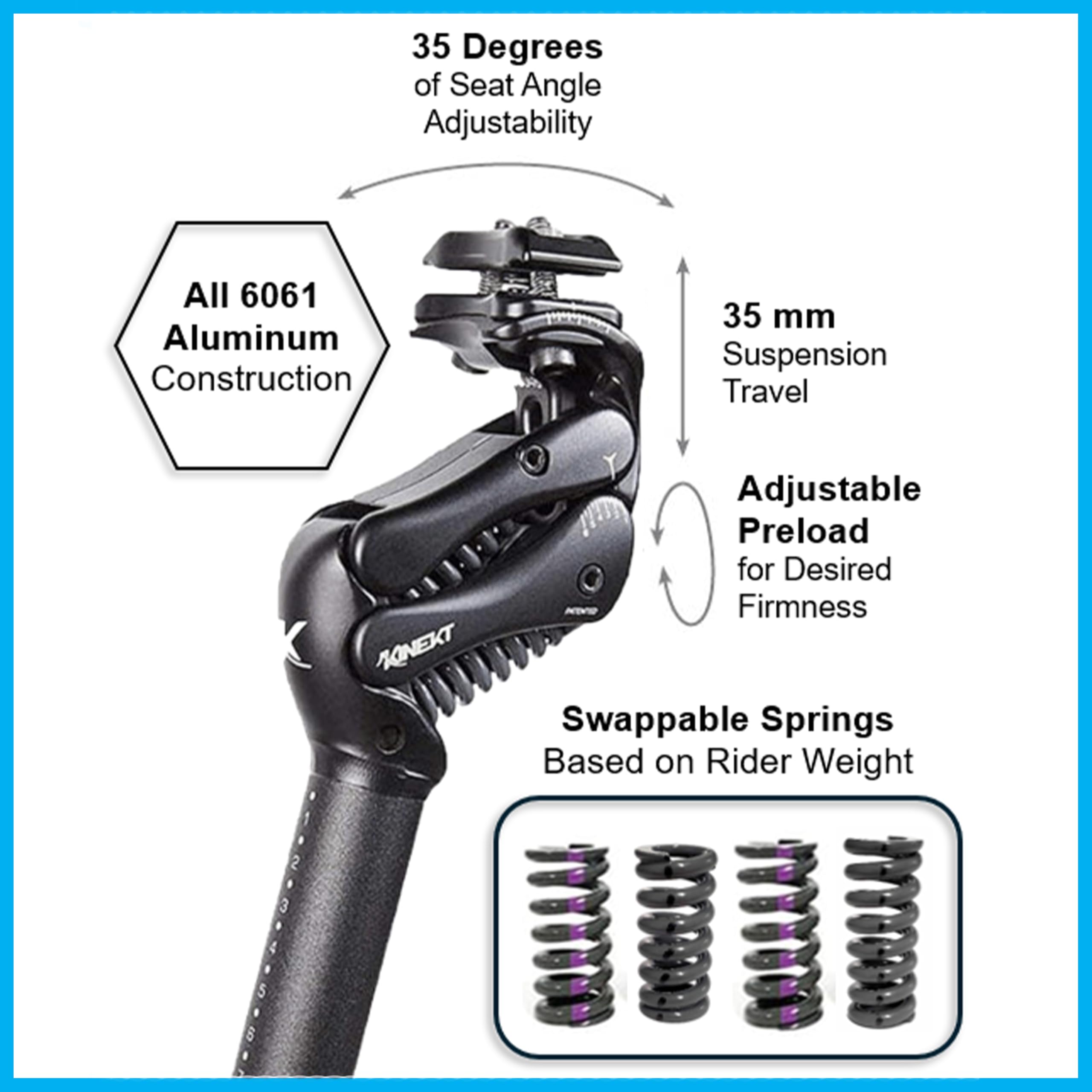 KINEKT Bike Suspension Seatpost - Lightweight Aluminum Alloy Shock Absorbing Seat Post for Road, Gravel & Electric Bikes | Adjustable for Rider Weight 80-180 lbs | Perfect for Commuting, Mountain Biking & Long-Distance Cycling
