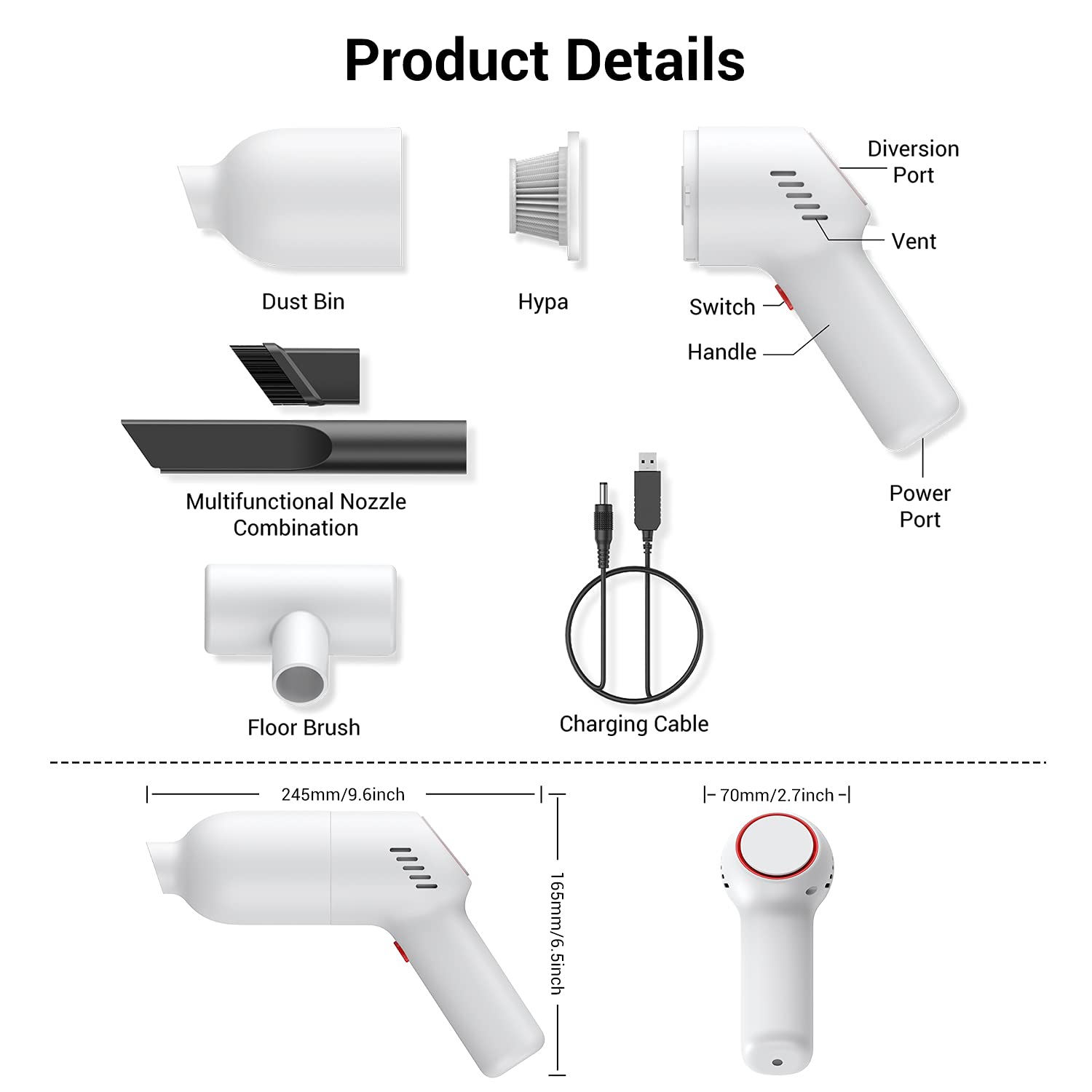 Cordless Handheld Vacuum Cleaner - Mini Rechargeable for Car & Carpet