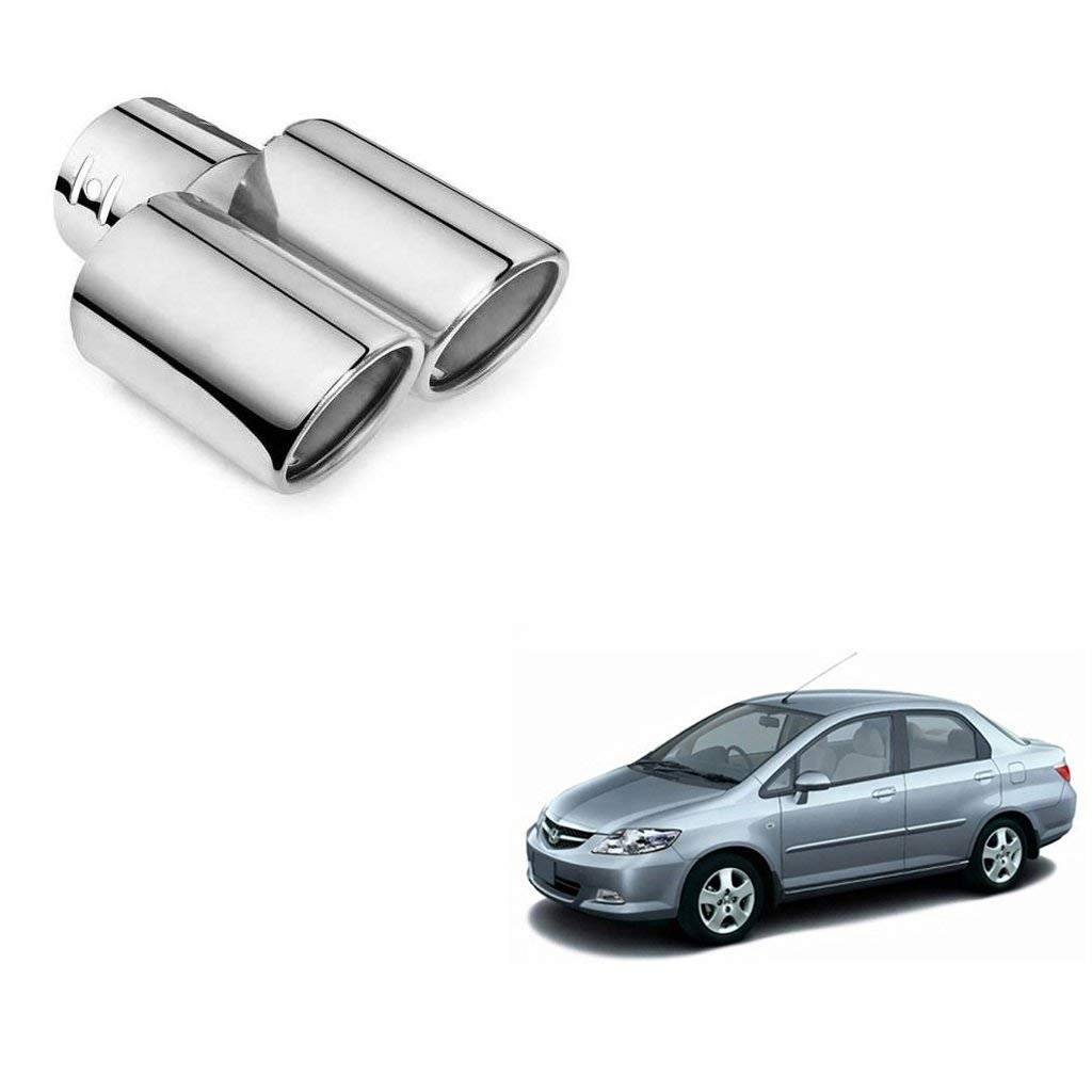 GOLSM Dual Round Pipe Car Exhaust Silencer - Chrome Finish for Maruti 800 | Performance Upgrade & Enhanced Sound | Perfect for Street Racing & Car Customization