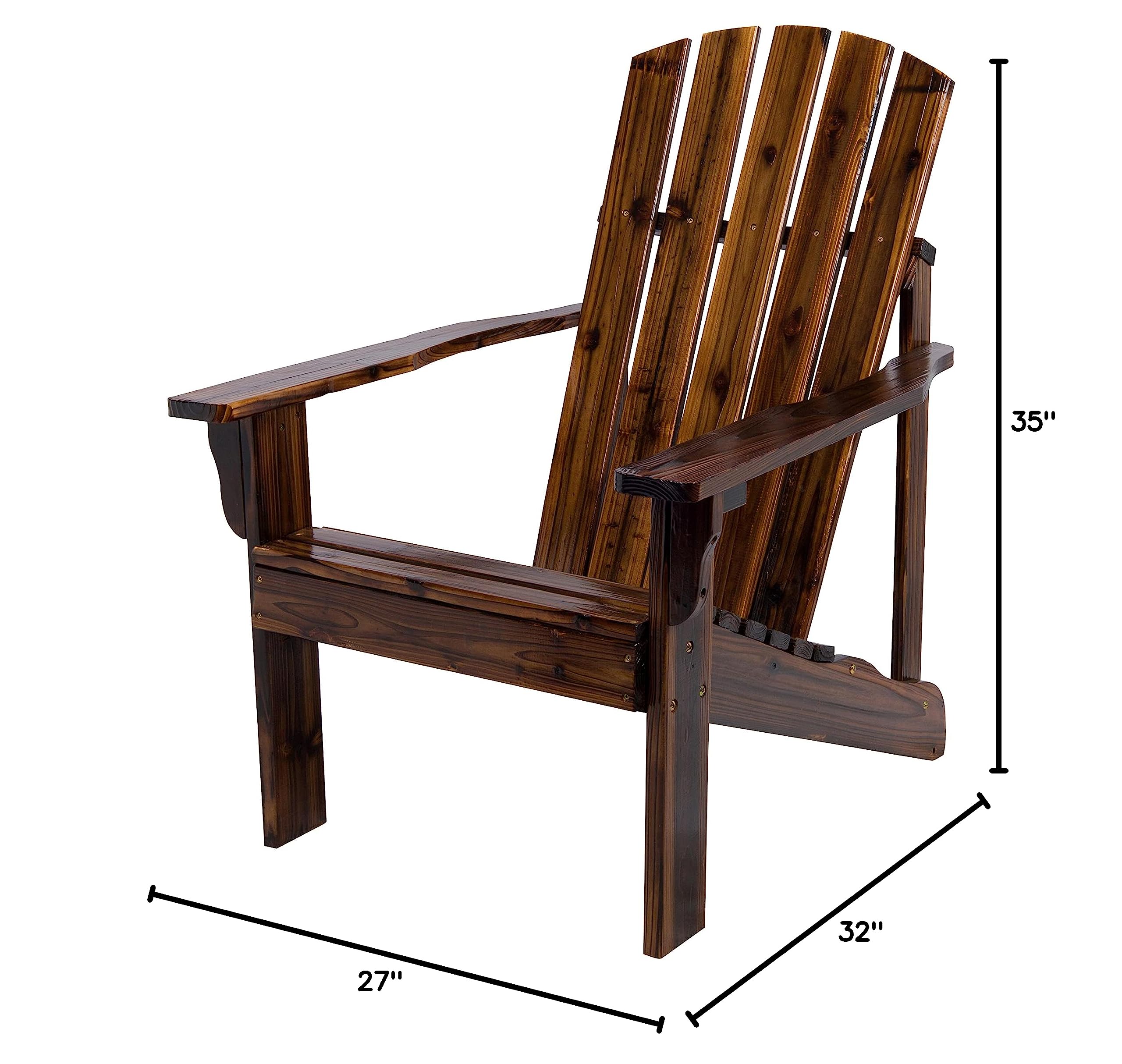 Shine Company Mid-Century Modern Wooden Adirondack Chair - Outdoor Patio Fire Pit Lounge Chair with Pre-Assembled Back & Seat in Burnt Brown - Perfect for Backyard, Garden, Poolside & Camping Relaxation