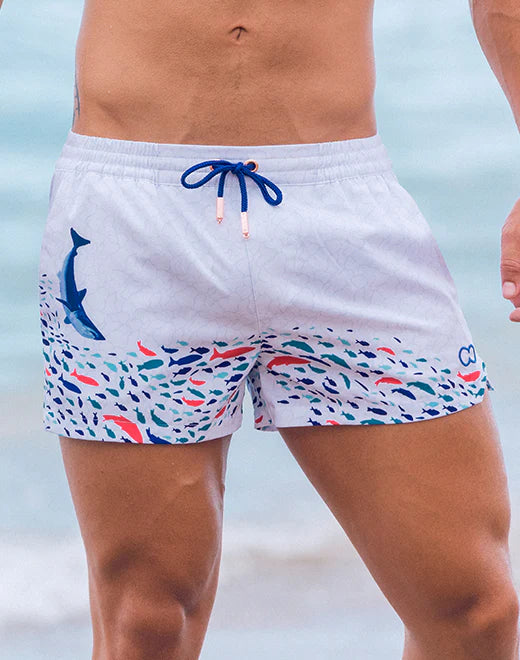 2eros Seascape 3 Men's Swim Shorts - Quick Dry White Beach Shorts for Swimming, Surfing & Vacation | Comfortable & Stylish Swimwear for Summer Water Activities