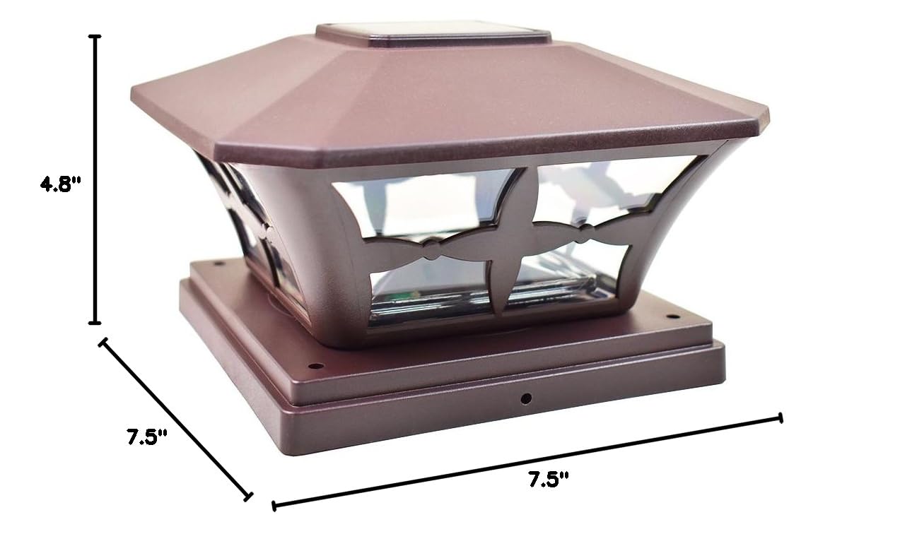 8 Pack Brown Solar LED Fence Lights - 6x6 Inch Outdoor Garden Landscape Lighting, Waterproof PVC Vinyl Wood Post Cap Lights for Deck, Pathway, Yard & Garden Decor (Solar Powered)
