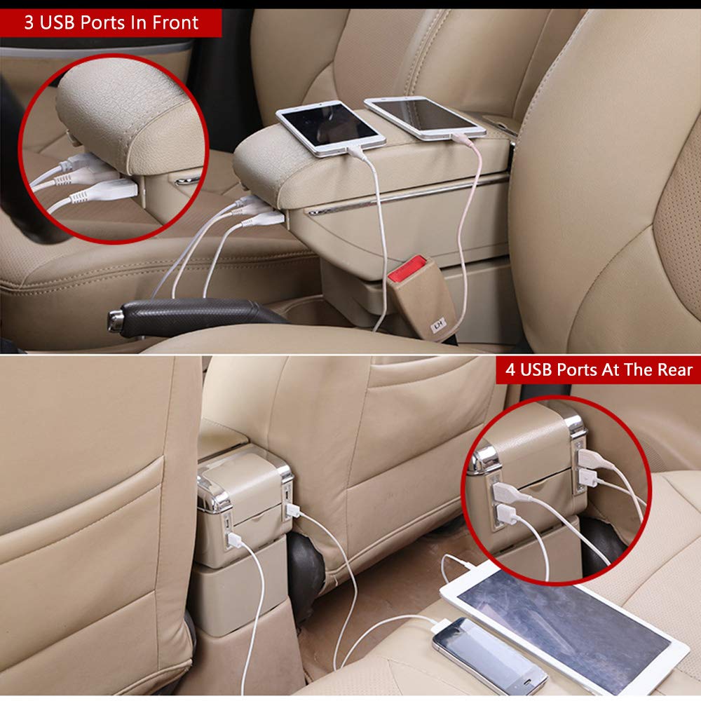 7 USB Car Armrest for Honda Fit/Jazz 2009-2013 - Center Console Organizer for Road Trips