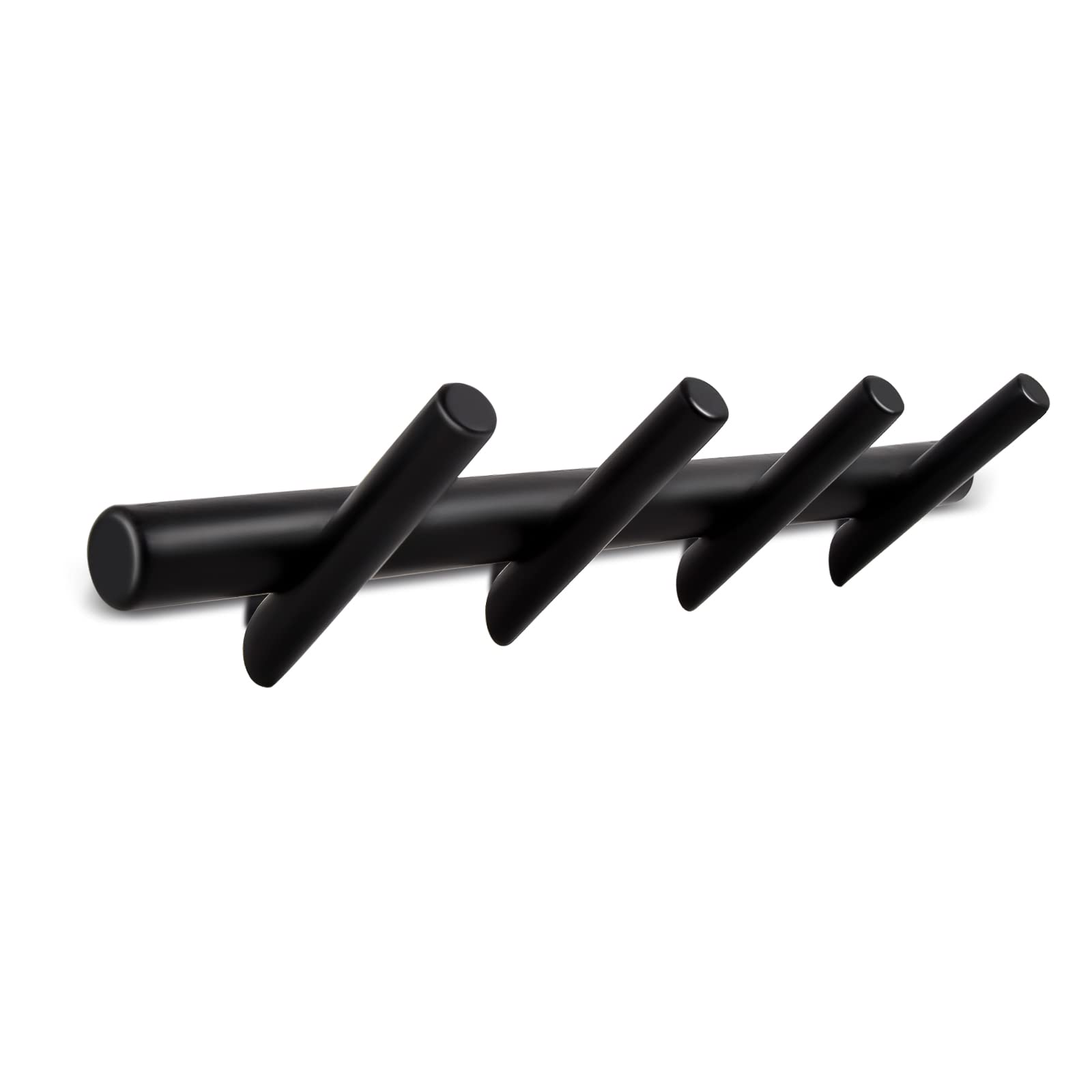 Modern Wood Wall Mounted Coat Rack with 4 Black Peg Hooks - Sturdy Hanger for Coats, Robes, Towels & Hats - Perfect for Entryway, Bedroom, Closet & Bathroom Organization